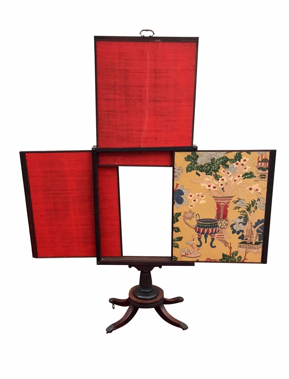 ANTIQUE REGENCY STYLED FIRESCREEN WITH BEAUTIFULLY EMBROIDERED ORIENTAL SCENE