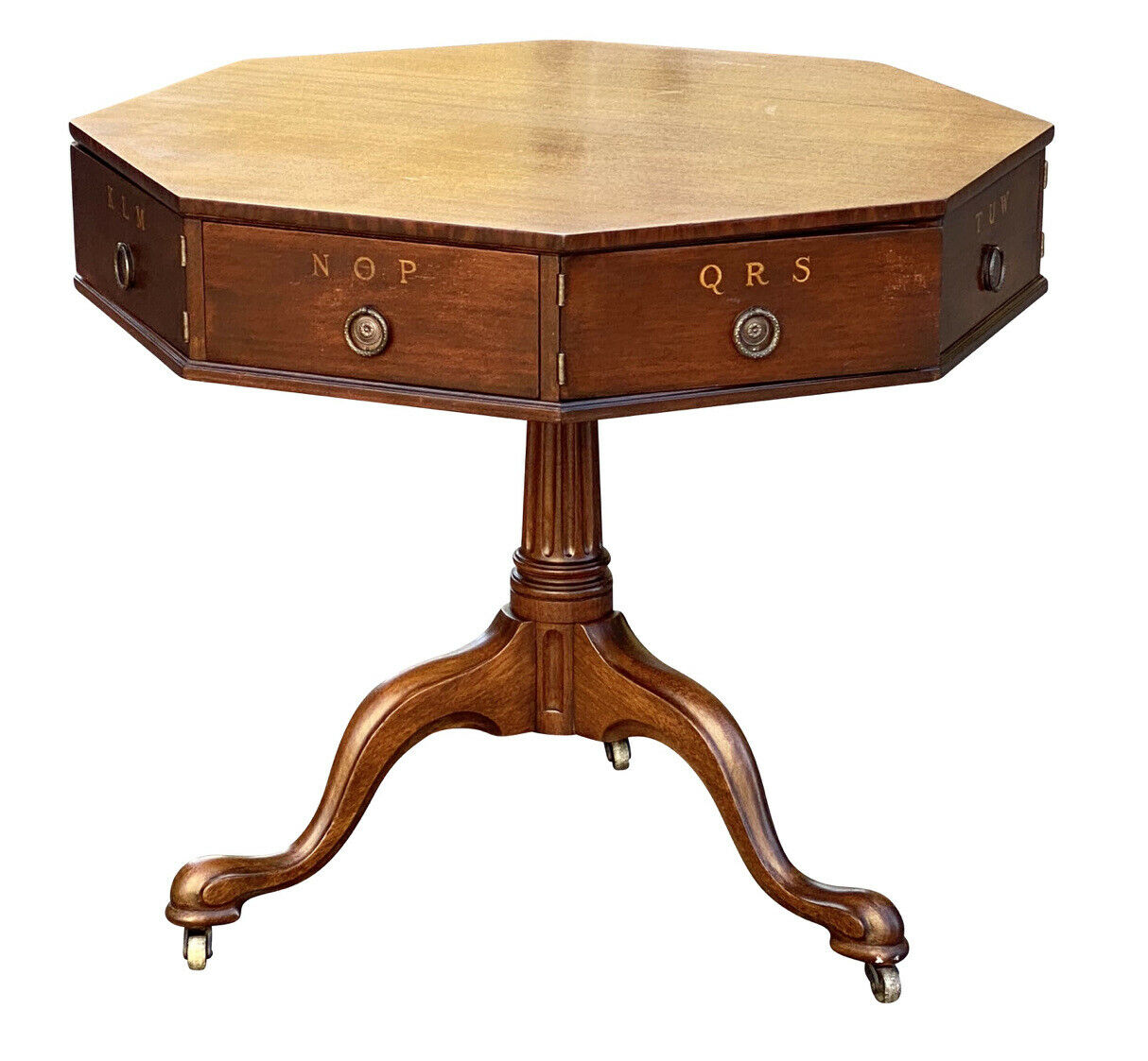 20TH C ANTIQUE STYLE OCTAGONAL MAHOGANY WRITING TABLE ~ JEFFERSON MONTICELLO