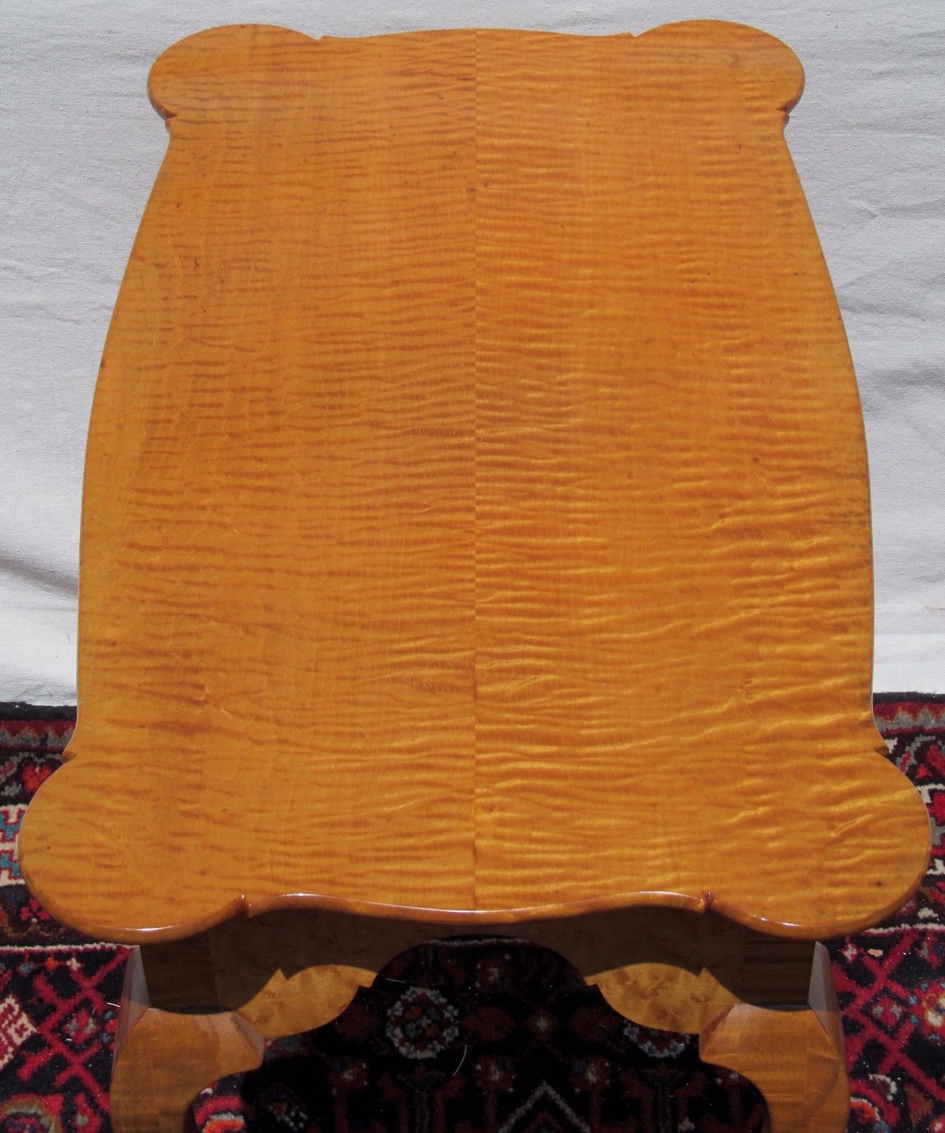 ULTRA HIGH QUALITY SOLID TIGER MAPLE QUEEN ANNE STYLED TEA TABLE ON PAD FEET