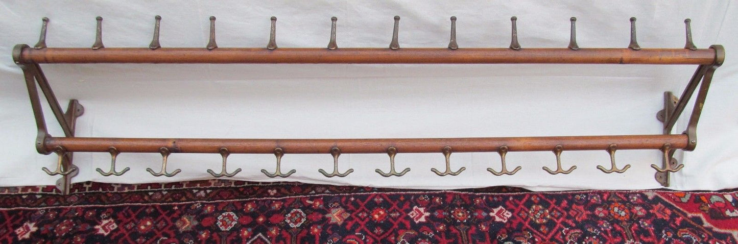 INDUSTRIAL MACHINE AGE 68" 19TH CENTURY 12 STATION COAT & HAT HANGER RACK