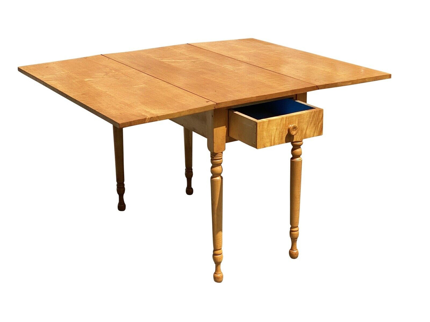 Vintage Federal Style Tiger Maple Dropleaf Dining Table With Rare Single Drawer
