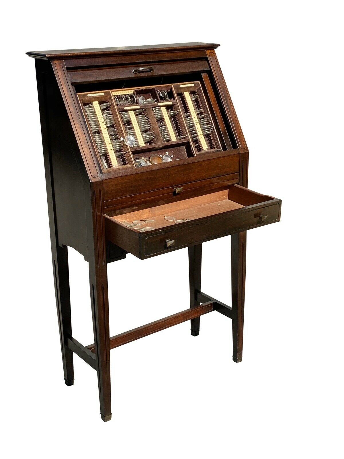 20TH C ANTIQUE INDUSTRIAL MAHOGANY OPTOMETRIST CABINET ~ MEDICAL ANTIQUE
