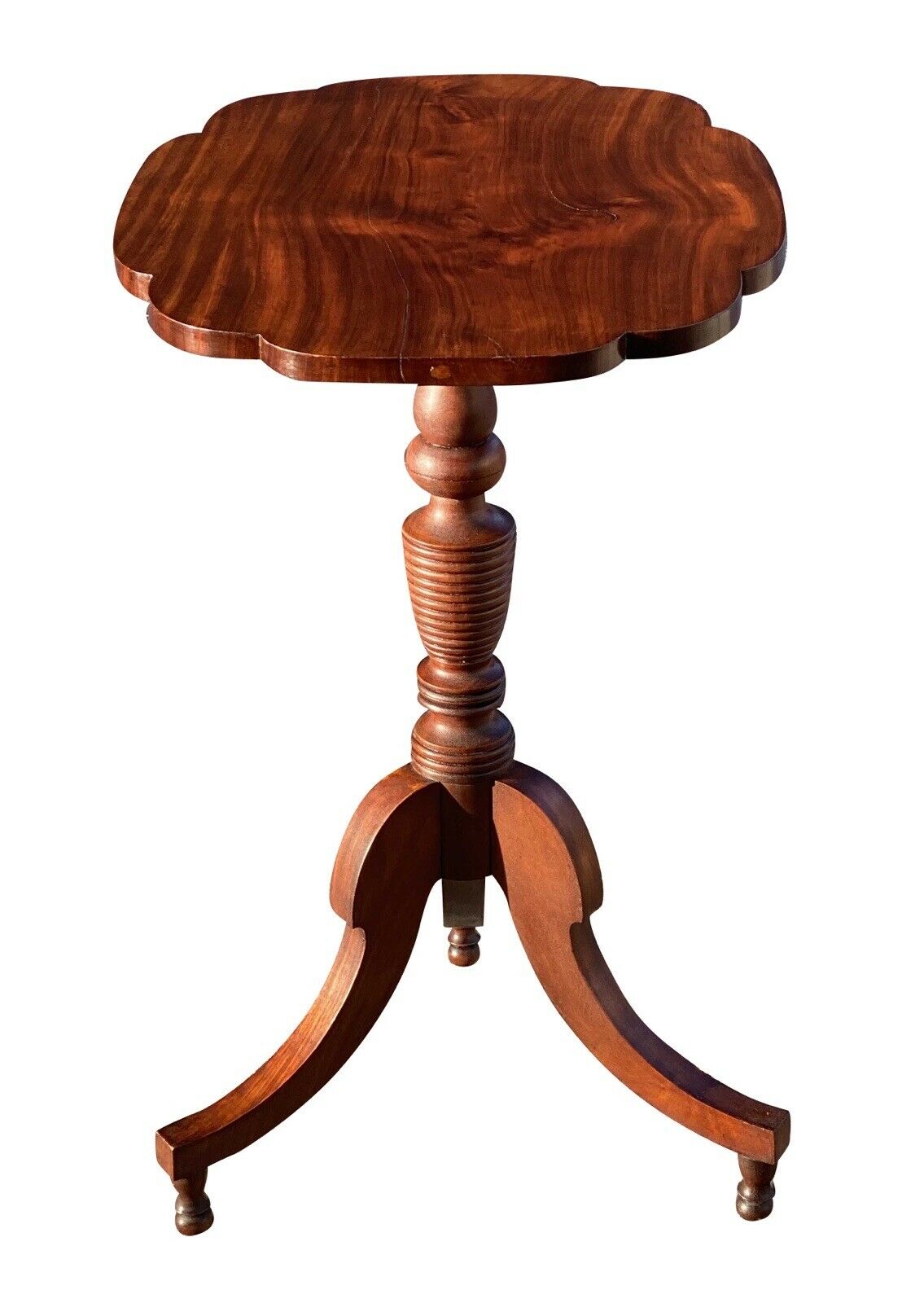 19th C Antique Federal Period Mahogany Tilt Top Table / Candle Stand