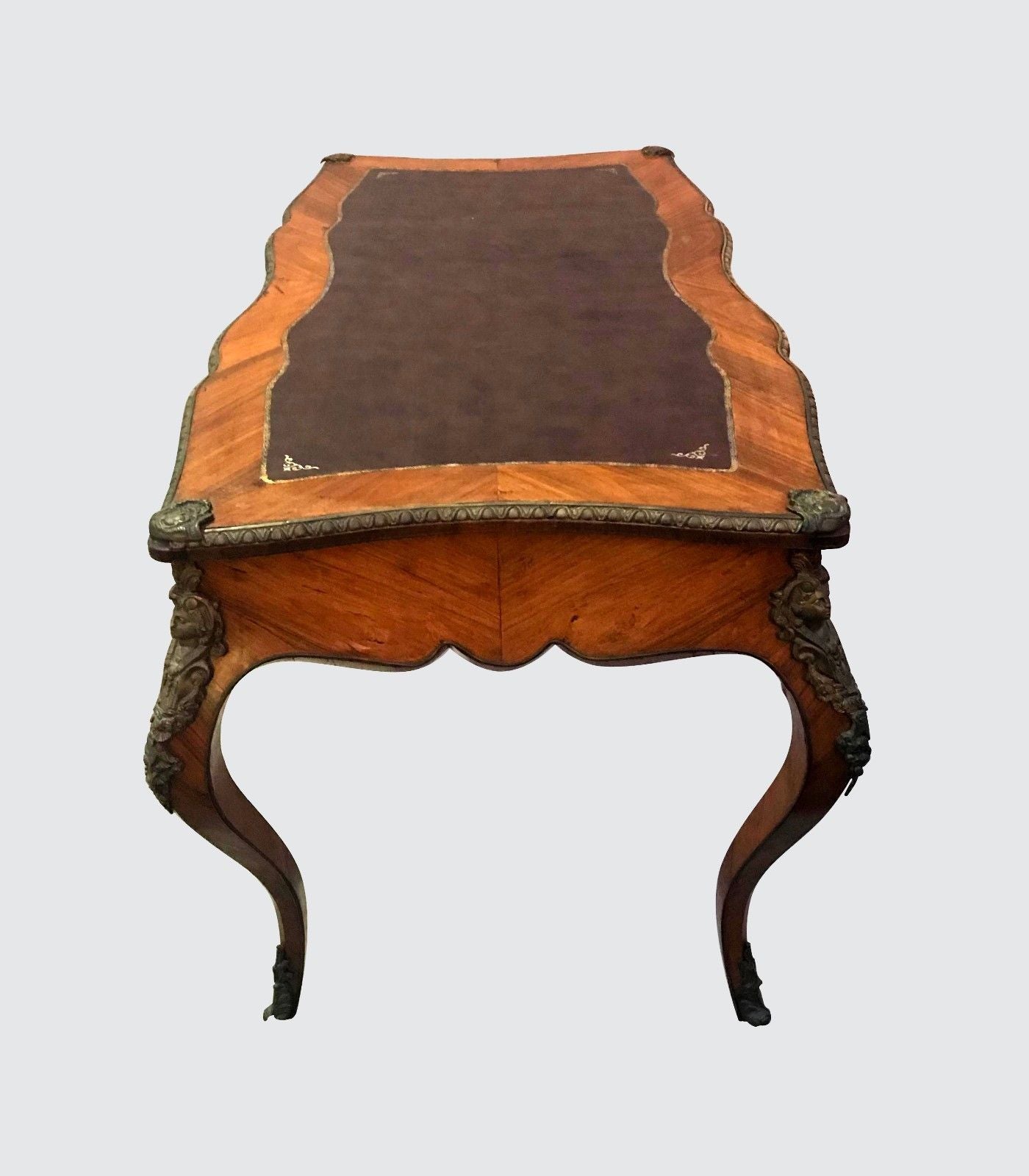 FRENCH LOUIS XV STYLED BUREAU PLAT LEATHER TOPPED WRITING DESK