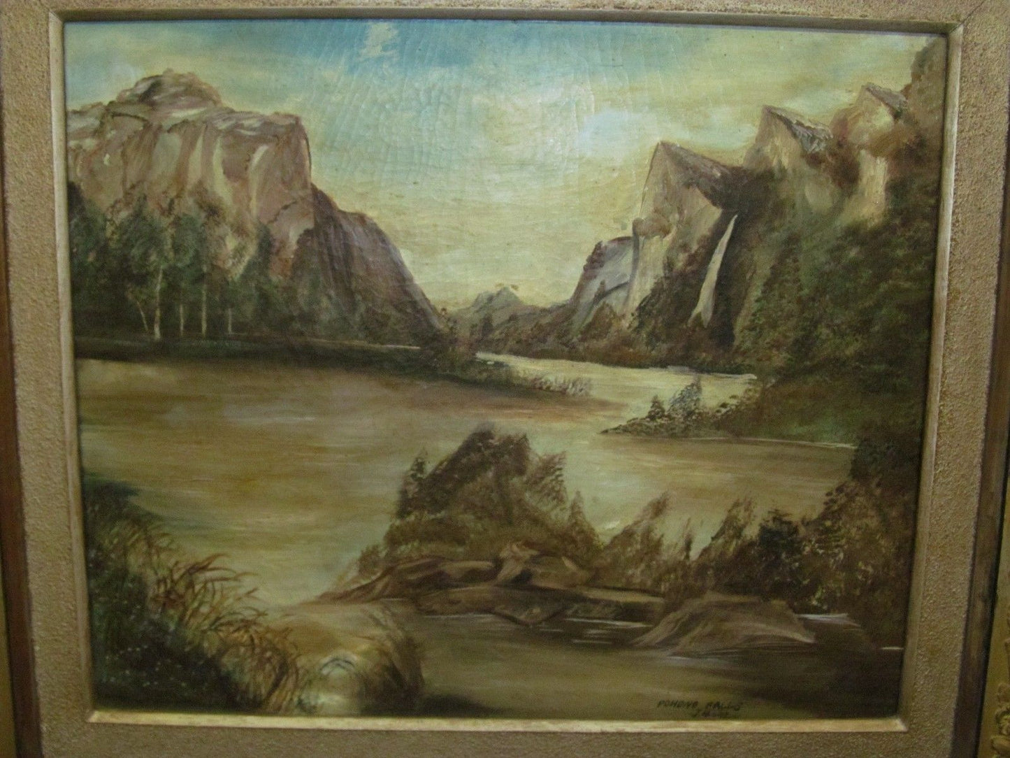 EARLY OIL ON CANVAS LANDSCAPE SCENE OF POHONO FALLS YOSEMITE NATIONAL PARK