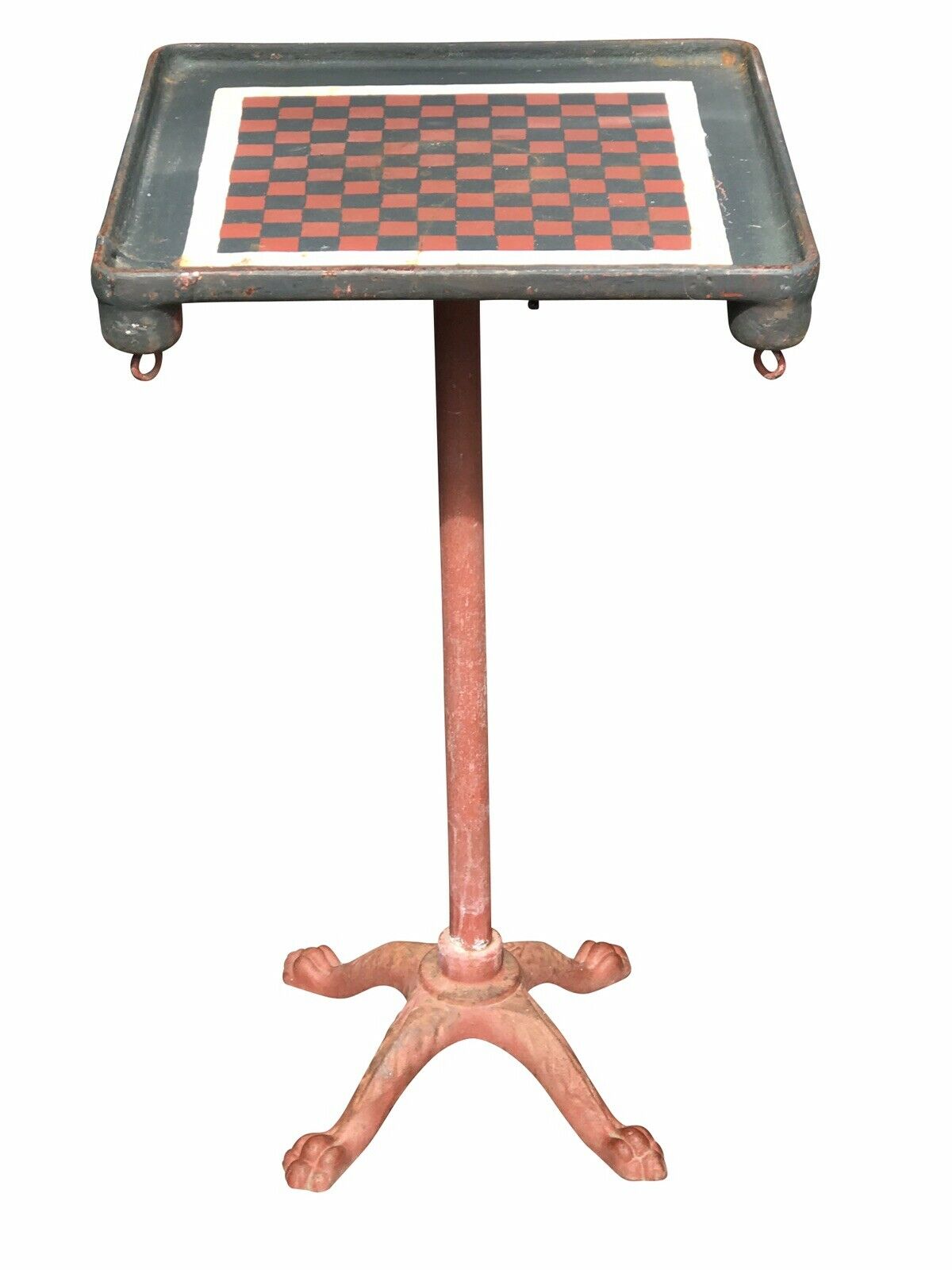 19TH C ANTIQUE VICTORIAN CAST IRON CHECKERBOARD TOP GAME TABLE