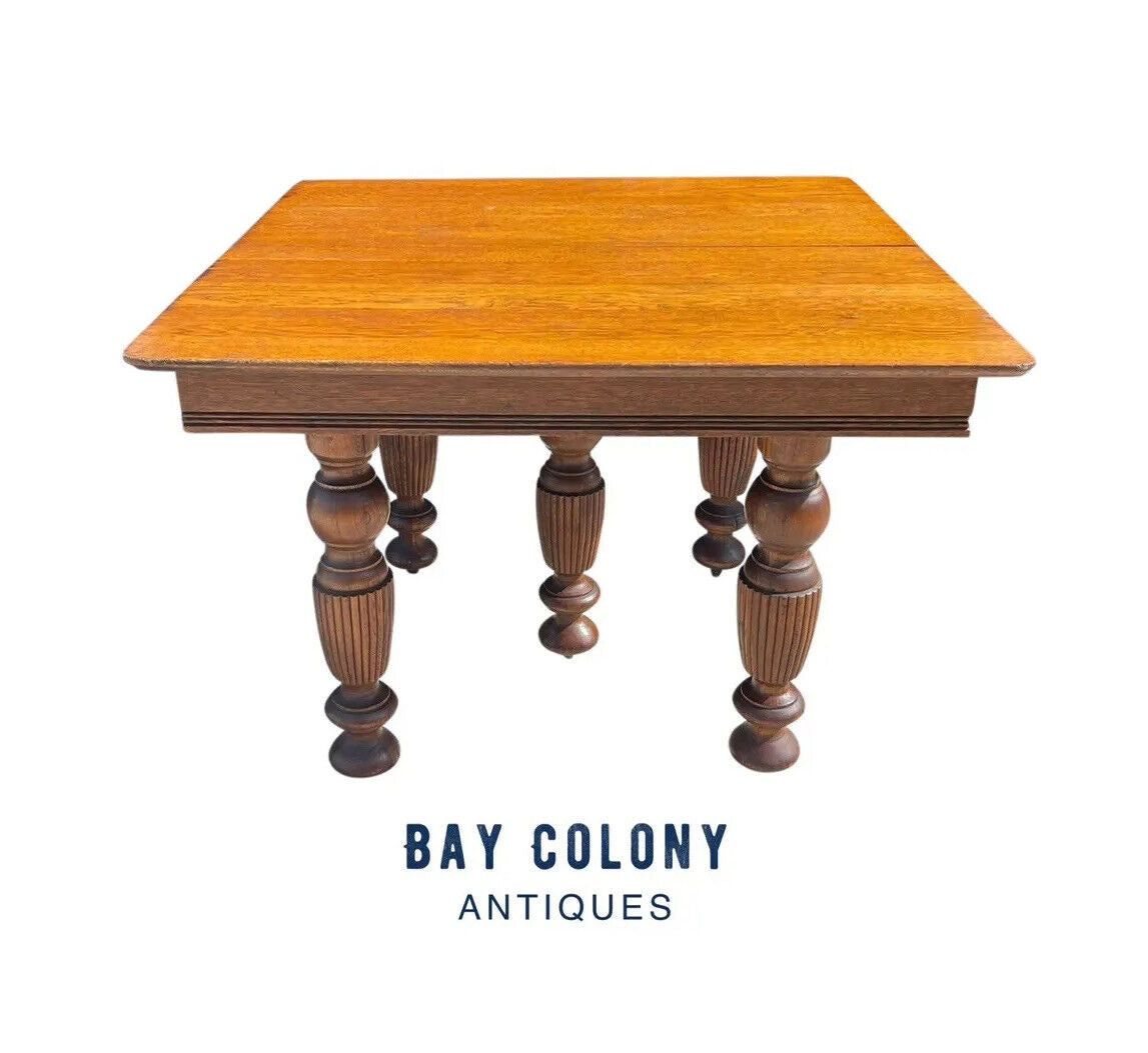 19th C Antique Victorian Oak Dining Table With 5 Leaves - 7.5+ Feet Long
