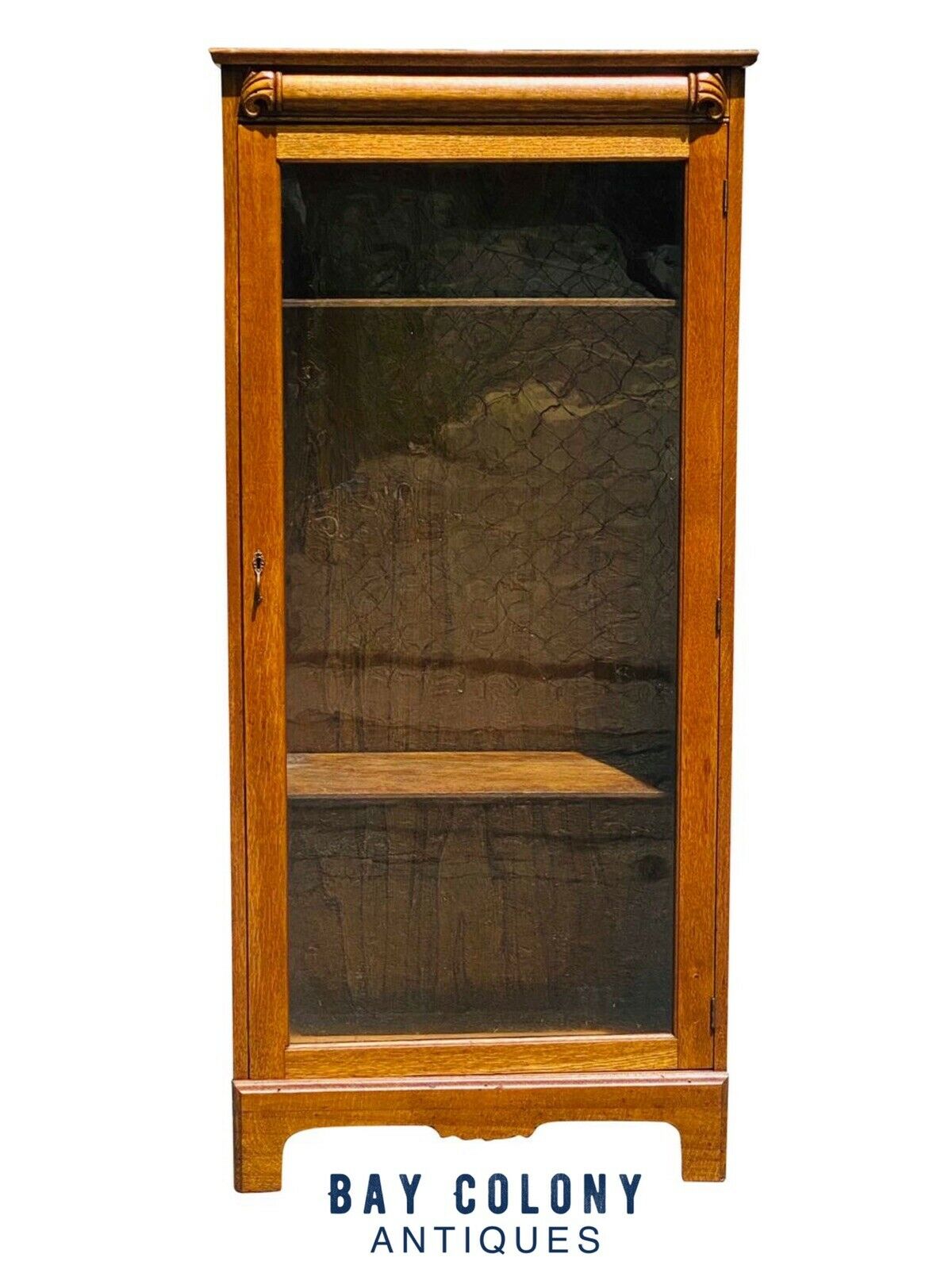 19TH C ANTIQUE VICTORIAN TIGER OAK SINGLE DOOR BOOKCASE / CHINA CABINET
