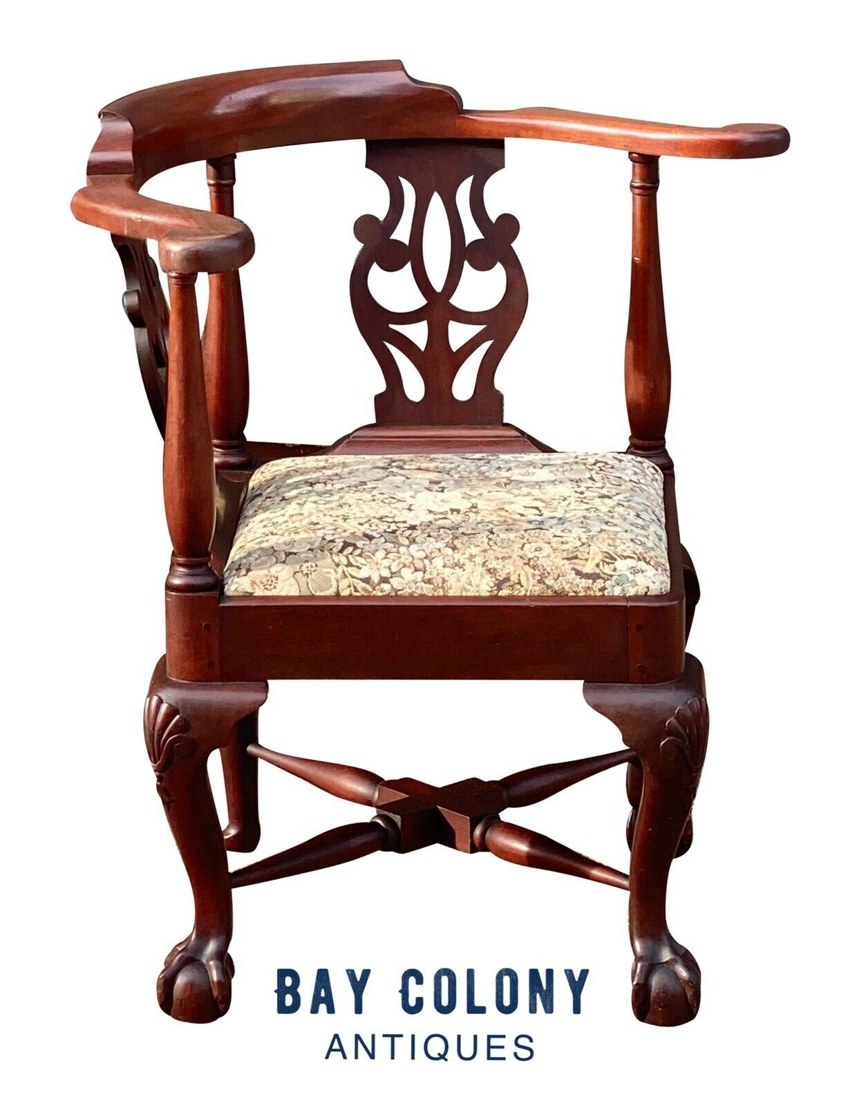 19th C Antique Chippendale Mahogany Roundabout / Corner Chair ~ Ball & Claw Feet