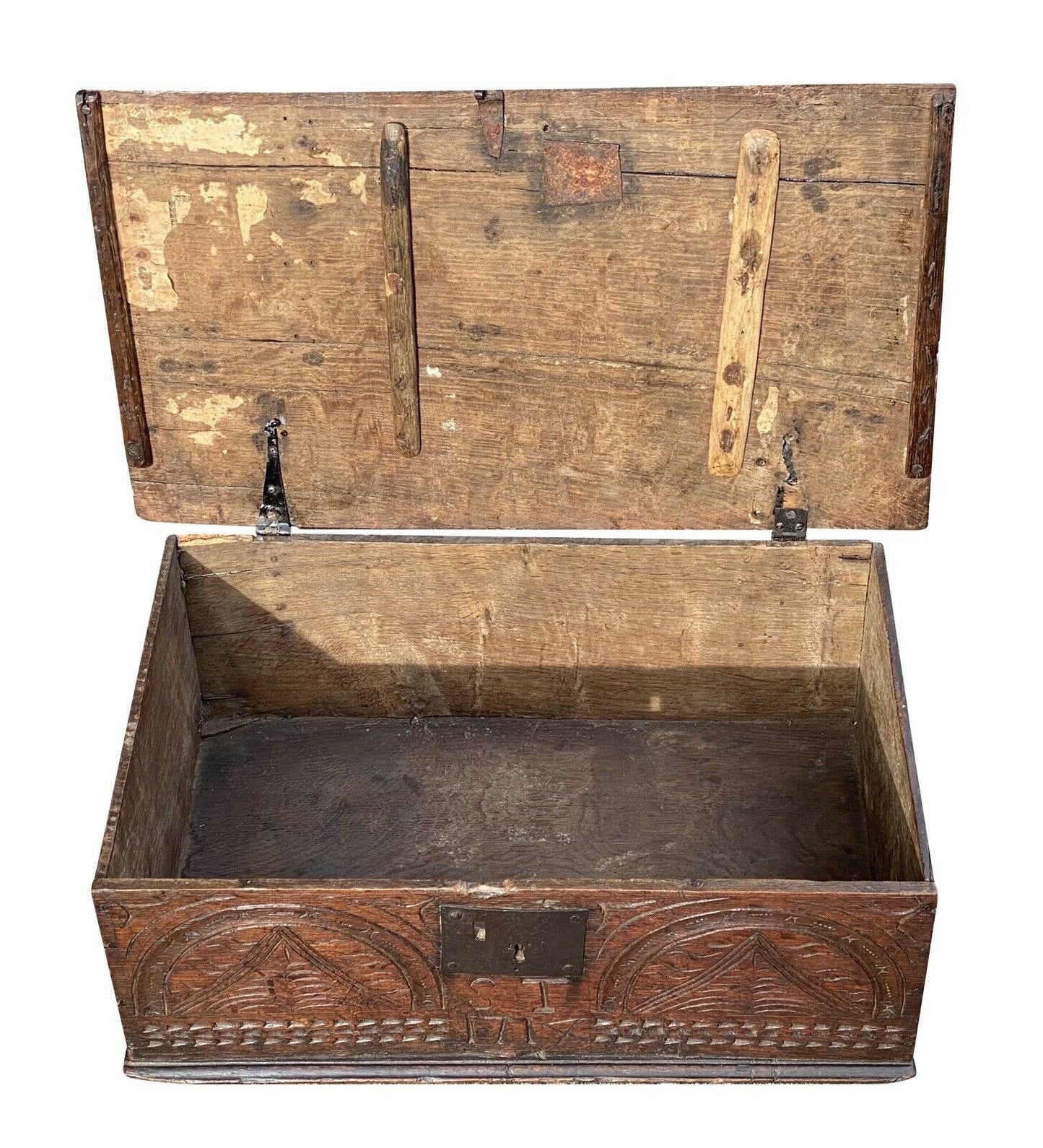 18th C Antique William & Mary Carved Oak Bible Box ~ Dated 1717