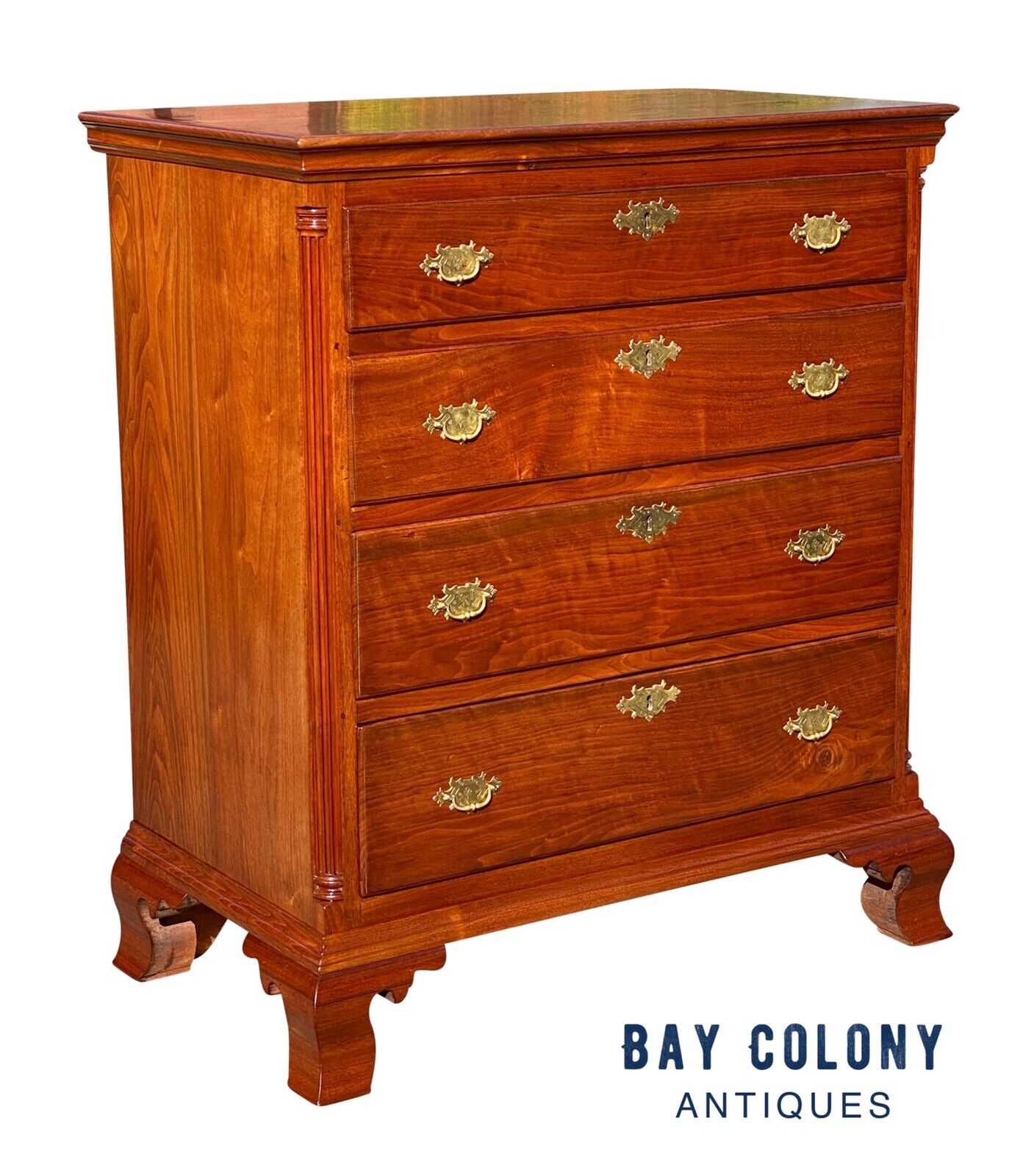 18th C Antique Chippendale Pennsylvania Cherry Bachelor Chest W/ Carved Columns