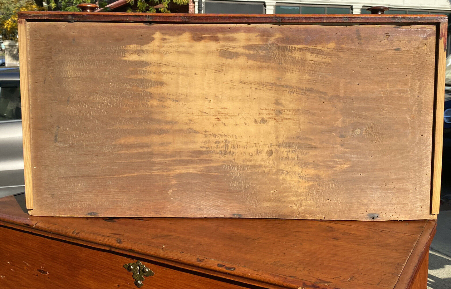 18th C Antique Queen Anne Country Primitive Blanket Box / Chest W Boot Jack Ends