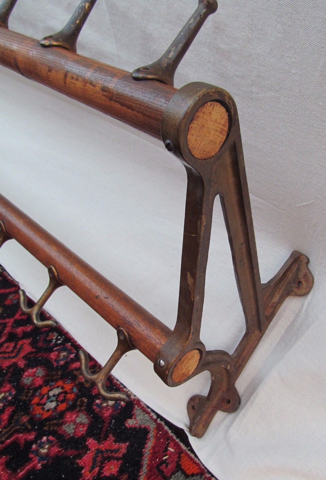 INDUSTRIAL MACHINE AGE 68" 19TH CENTURY 12 STATION COAT & HAT HANGER RACK