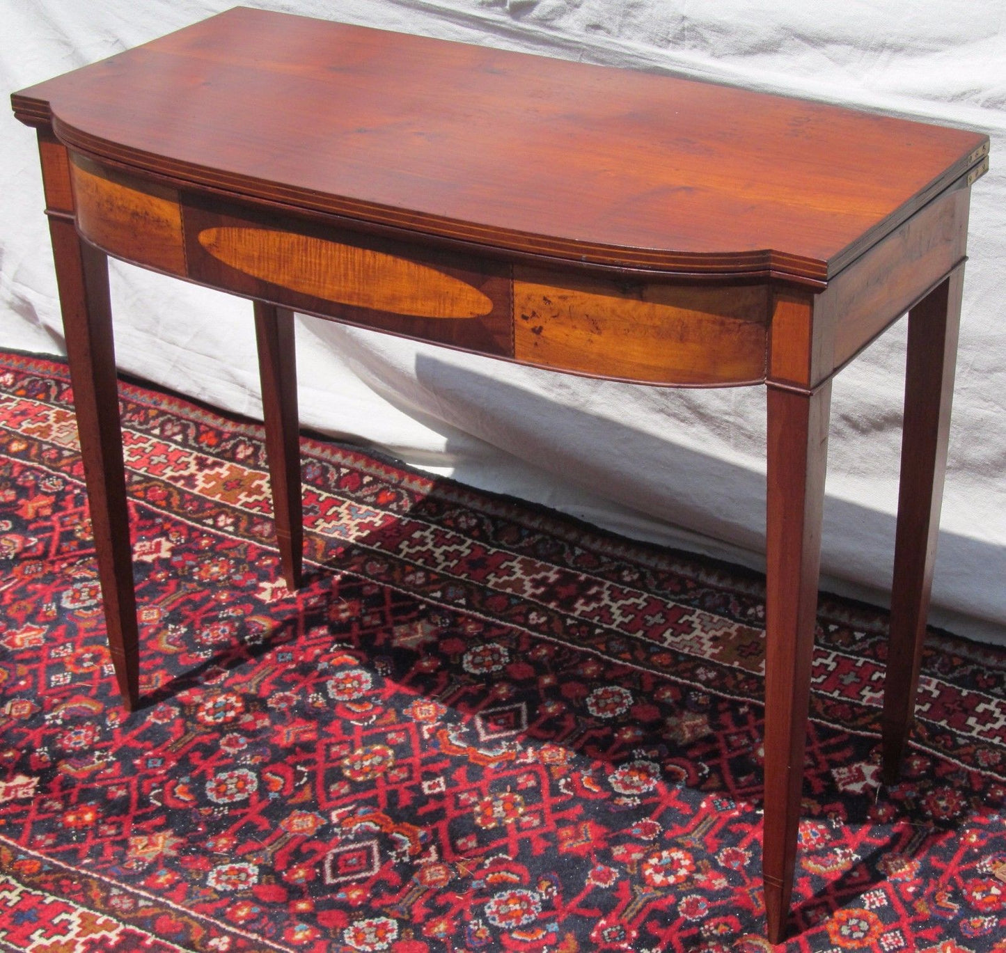 18TH CENTURY FEDERAL PORTSMOUTH NH  DUNLAP GAME TABLE-TIGER MAPLE & FLAME BIRCH