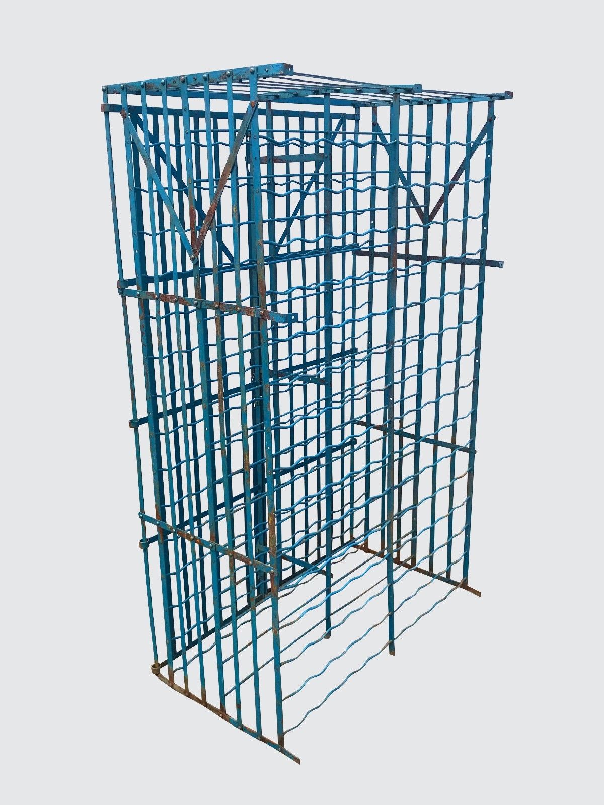 RARE & IMPORTANT PAIR FRENCH ART DECO ANTIQUE IRON WINE RACKS WITH LOCKING DOORS