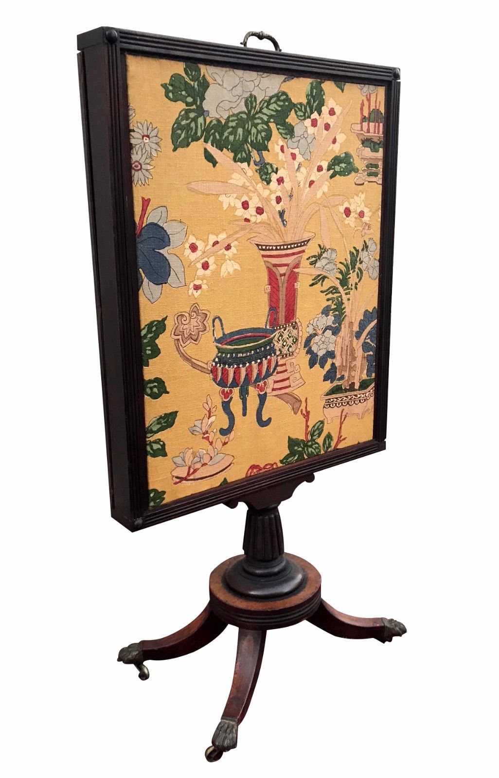 ANTIQUE REGENCY STYLED FIRESCREEN WITH BEAUTIFULLY EMBROIDERED ORIENTAL SCENE
