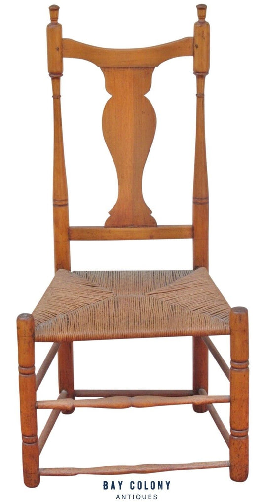 18th Century New England Queen Anne Side Chair With Yolk Crest & Button Feet