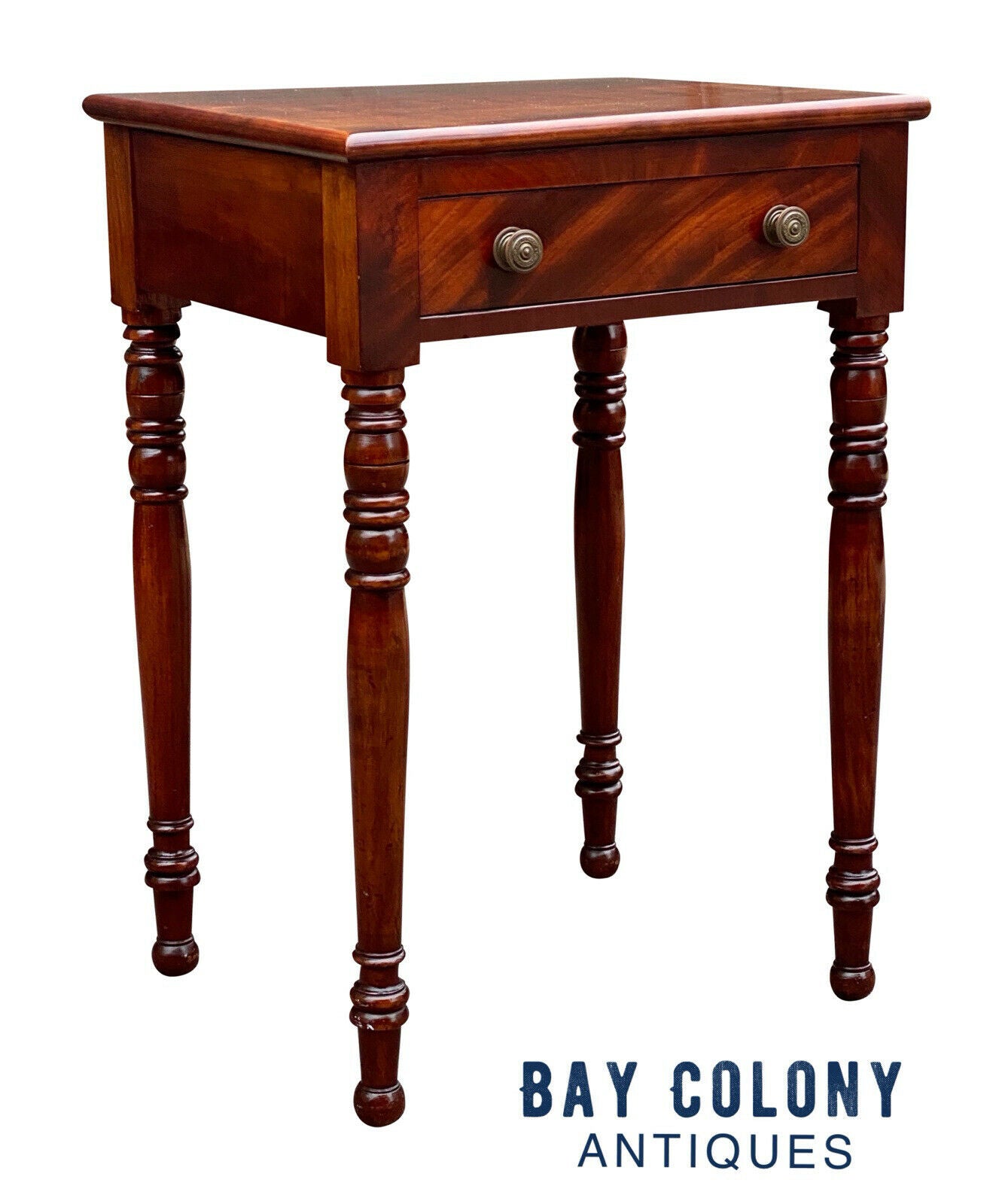 19th C Antique Cherry Sheraton Work Table / Nightstand ~ Isaac Wright Hartford