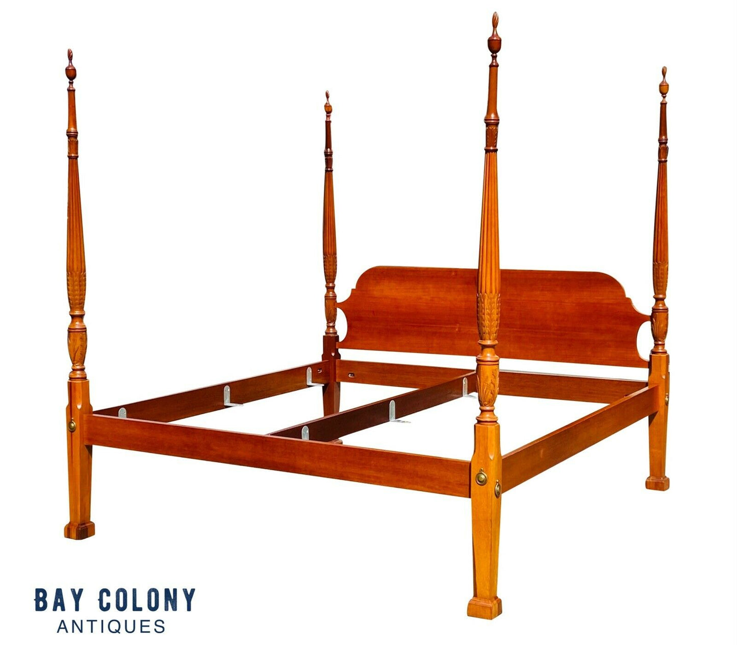 20th C Chippendale Antique Style Mahogany King Size Rice Carved Plantation Bed