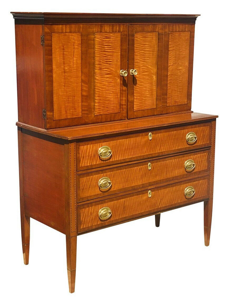 19TH C ANTIQUE FEDERAL PERIOD TIGER MAPLE NEW HAMPSHIRE LADIES SECRETARY DESK