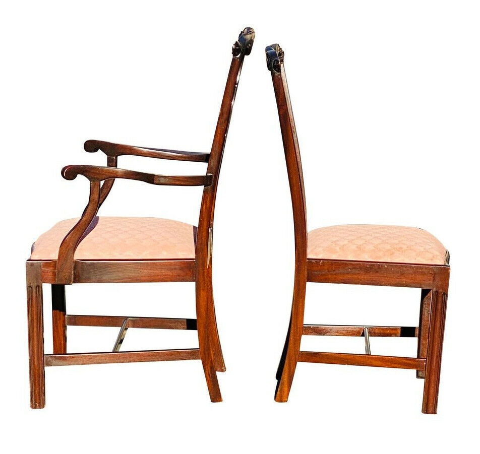 20TH C SET OF 8 CHIPPENDALE ANTIQUE STYLE CARVED MAHOGANY DINING CHAIRS