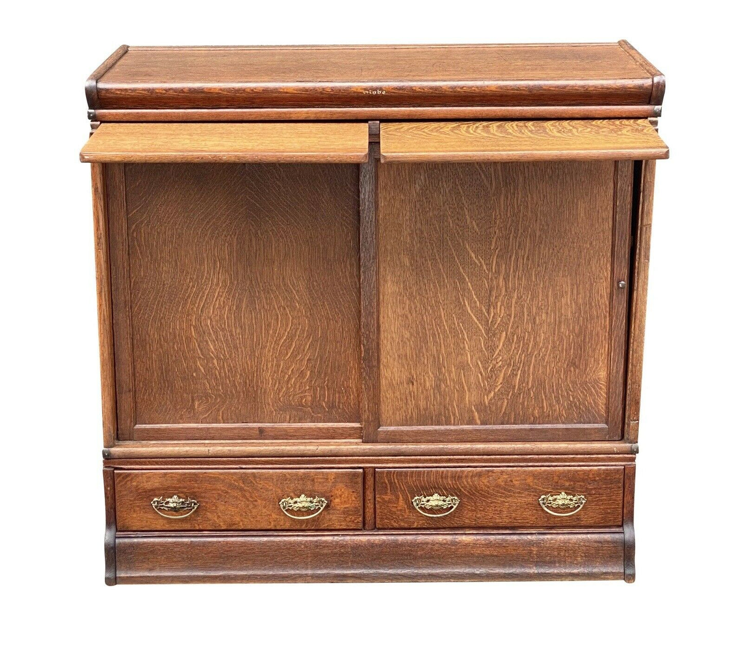 19th C Antique Oak Encyclopedia Size Large Barrister Bookcase / Cabinet - Globe
