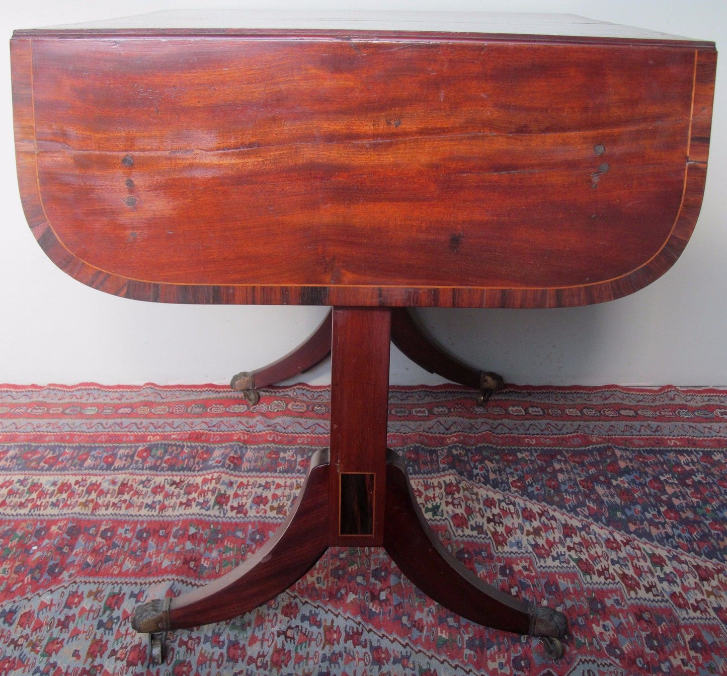 18thC REGENCY PERIOD MAHOGANY W/ ROSEWOOD & EBONY CROSS BANDED INLAID SOFA TABLE