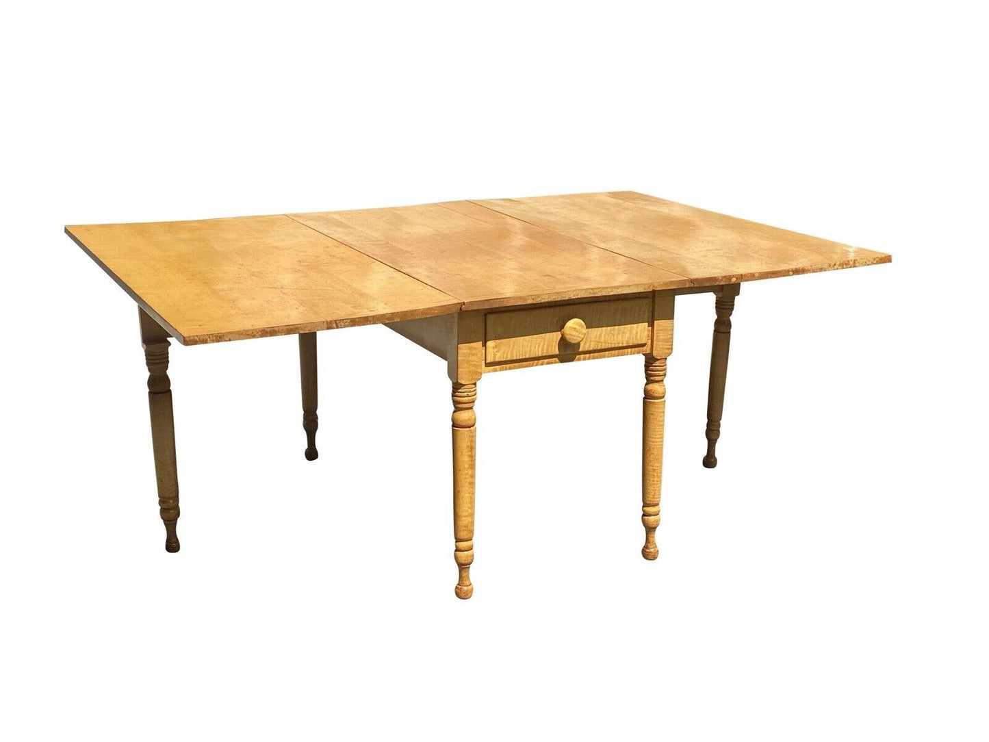 Federal Style Tiger Maple Gateleg Dining Table With Bold Grain and Large Drawer