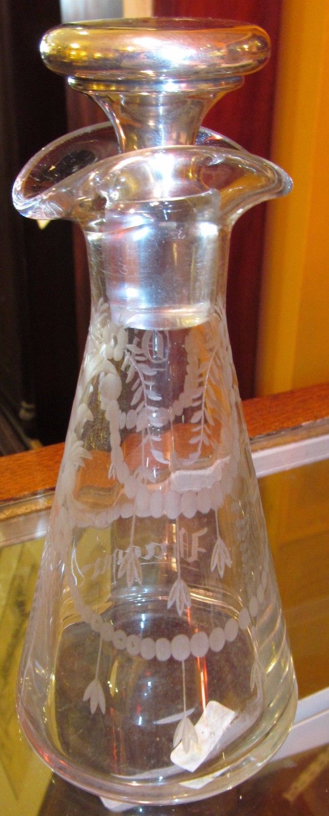 STERLING SILVER TOPPED ETCHED OIL & VINEGAR CRUET