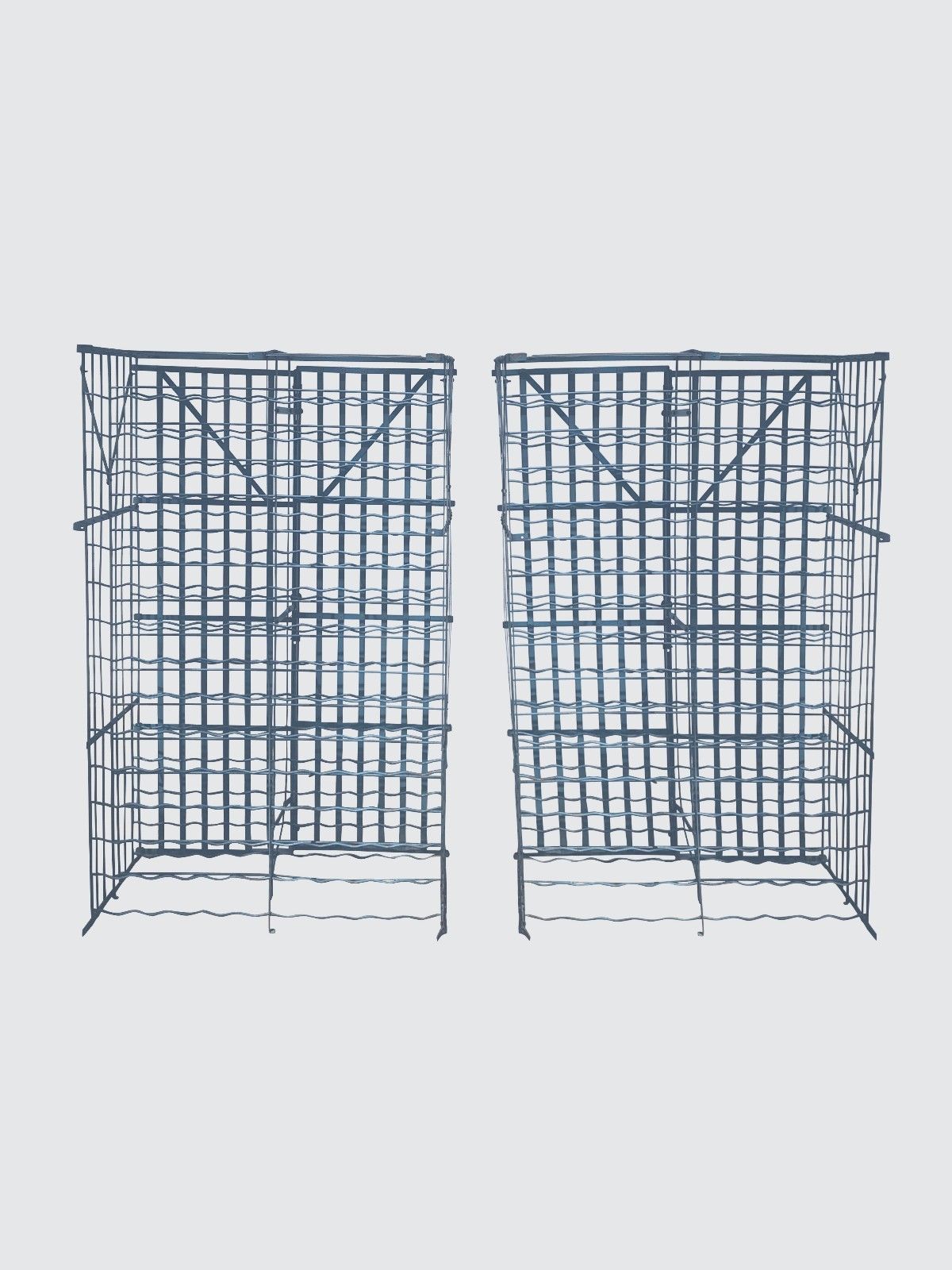 RARE & IMPORTANT PAIR FRENCH ART DECO ANTIQUE IRON WINE RACKS WITH LOCKING DOORS