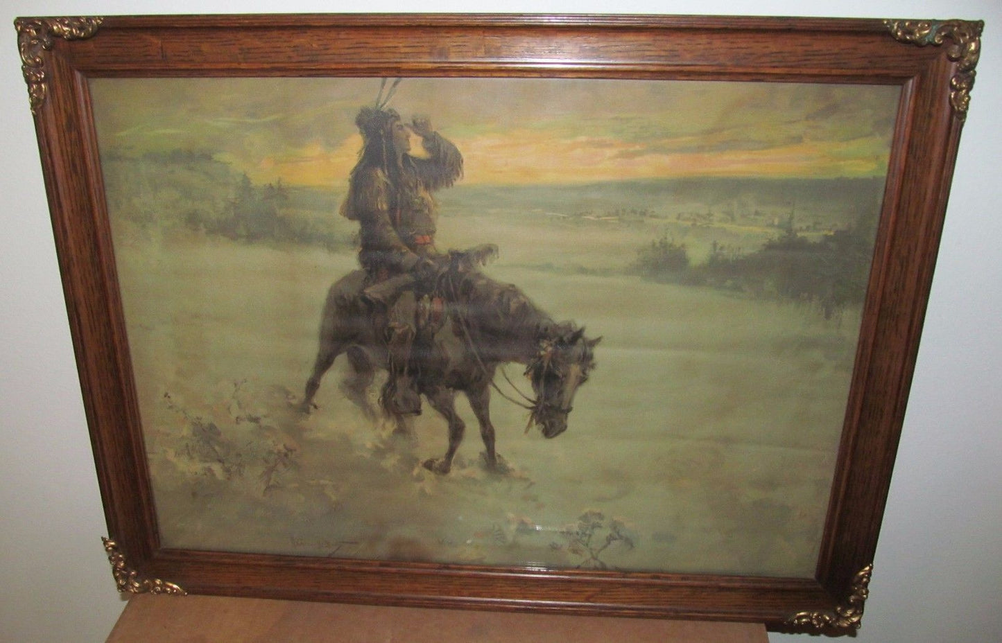 WALTER GRANVILLE SMITH'S LONE MOUNTED WARRIOR IN OAK WITH BRASS MOUNTED FRAME