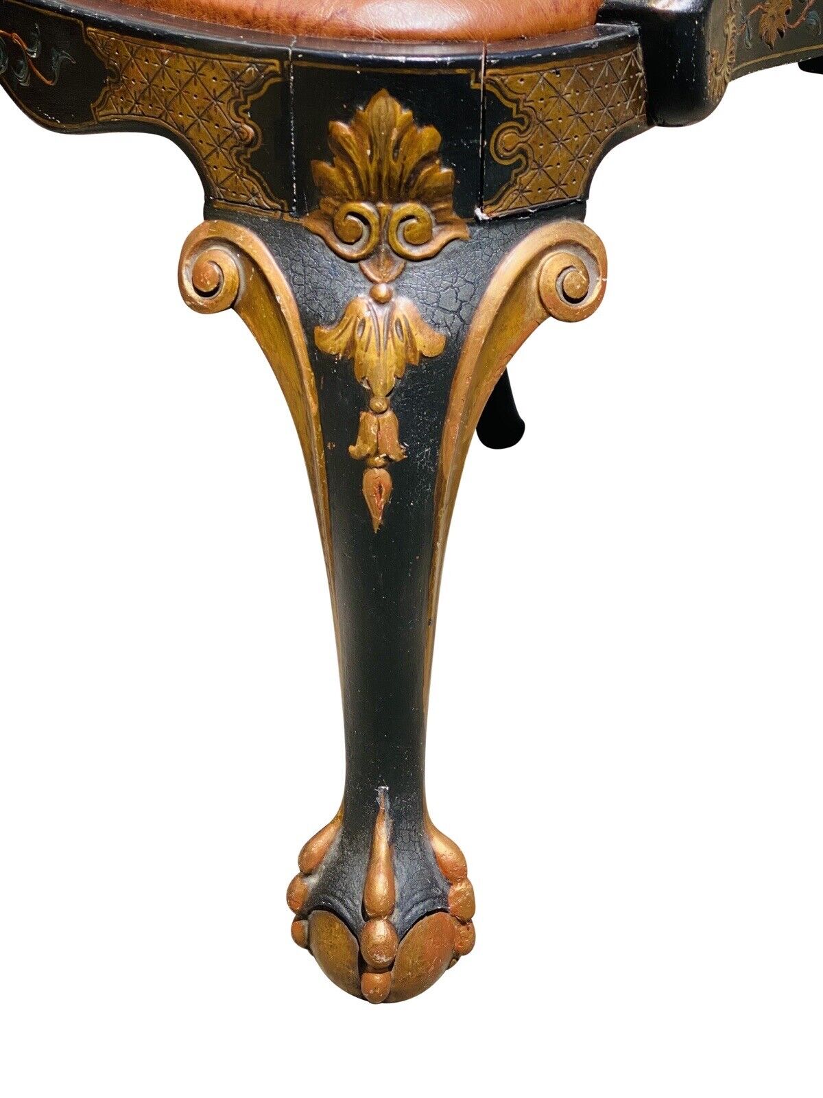 20TH C CHINESE CHIPPENDALE ANTIQUE STYLE DESK CHAIR - CHINOISERIE PAINT