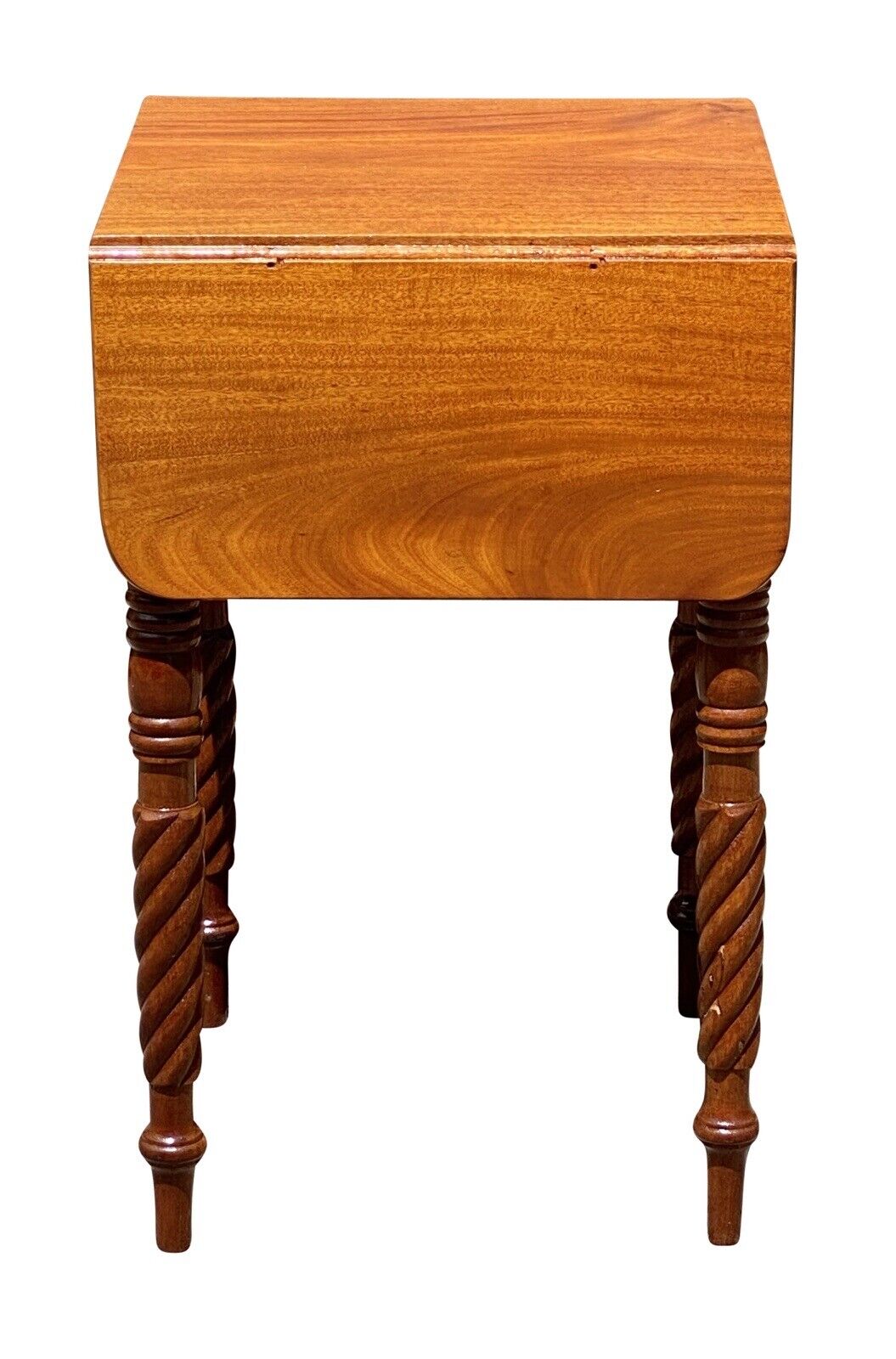 19th C Antique Mahogany 3 Drawer Worktable / Nightstand with Rope Carved Legs