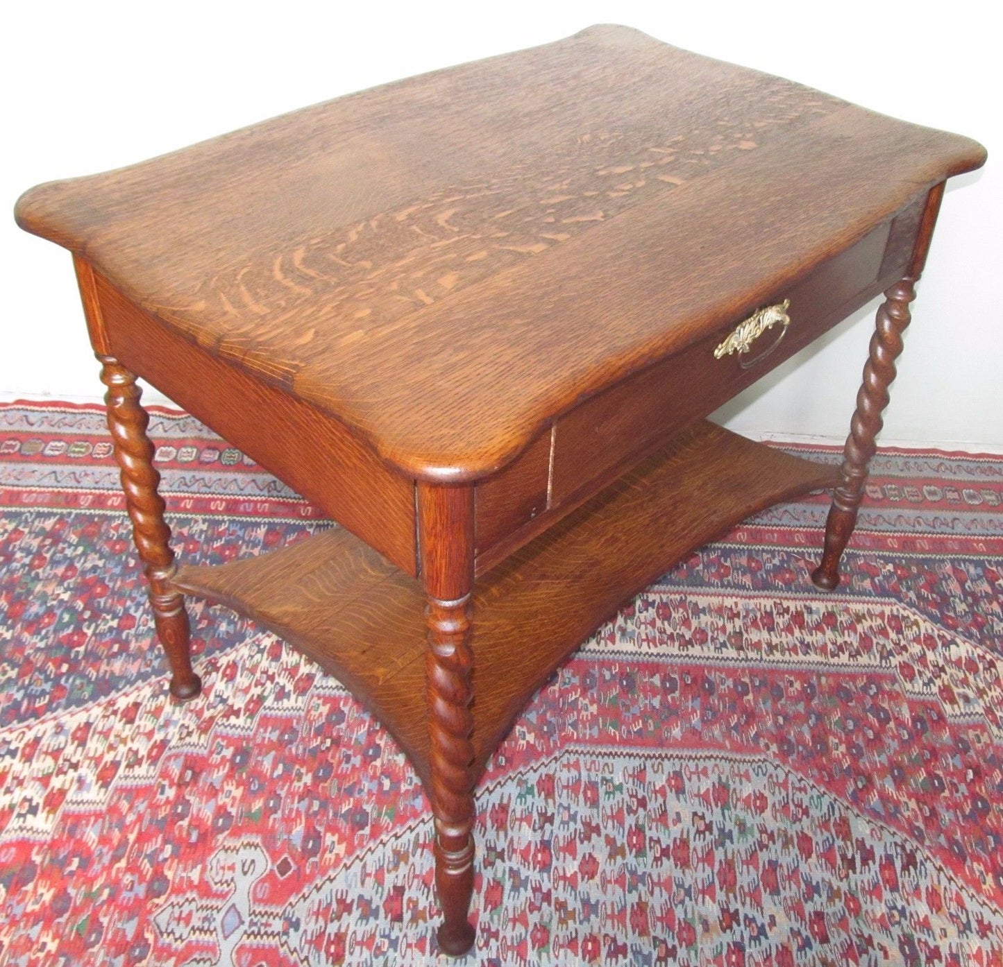 VICTORIAN SOLID TIGER OAK DESK WITH BARLEY TWIST LEGS