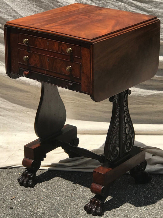 EARLY 19TH C. CLASSICAL MAHOGANY WORK TABLE BY ISAAC VOSE & THOMAS WIGHTMAN