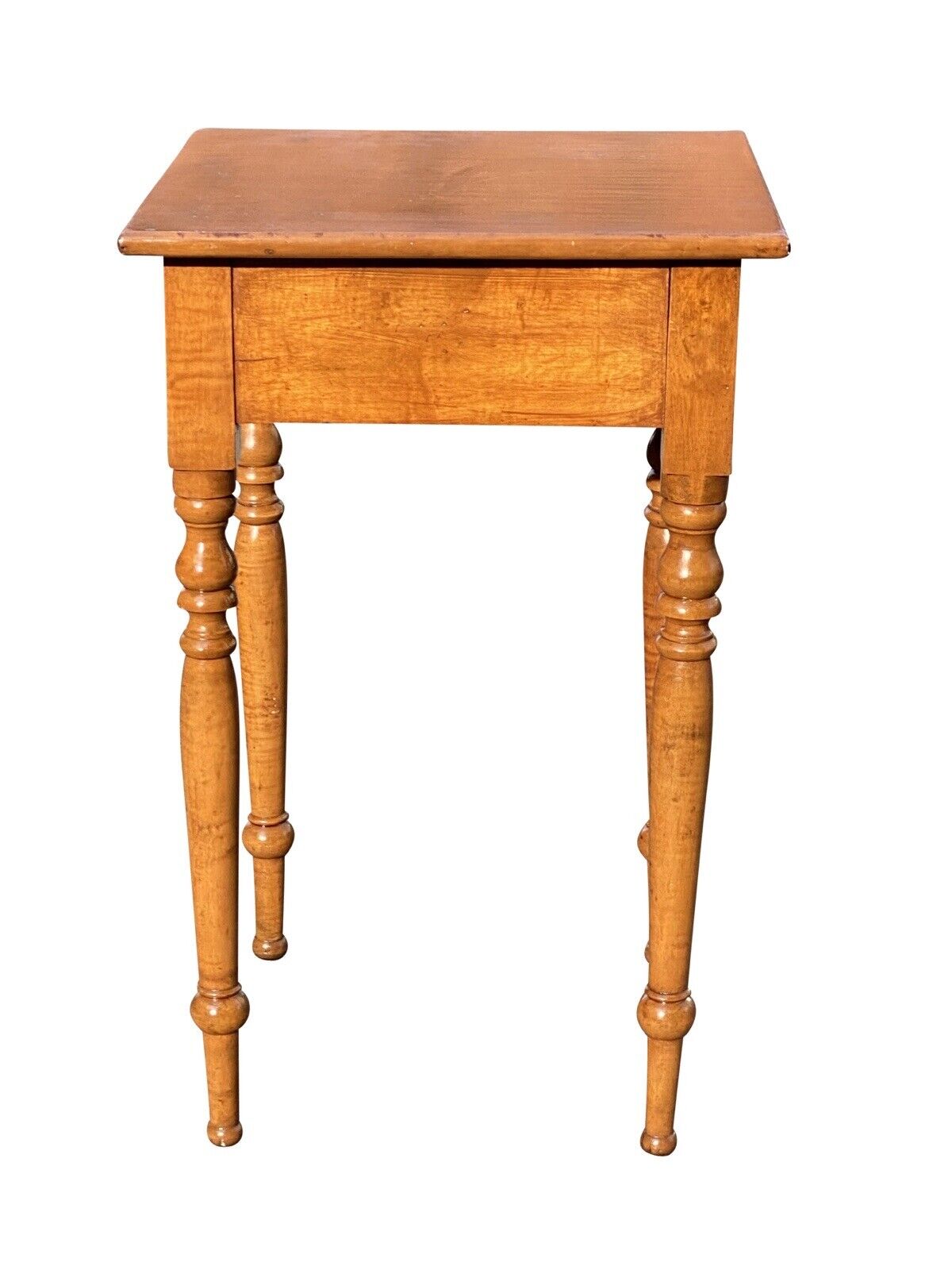 19th C Antique New England Sheraton Tiger Maple Single Drawer Stand / End Table