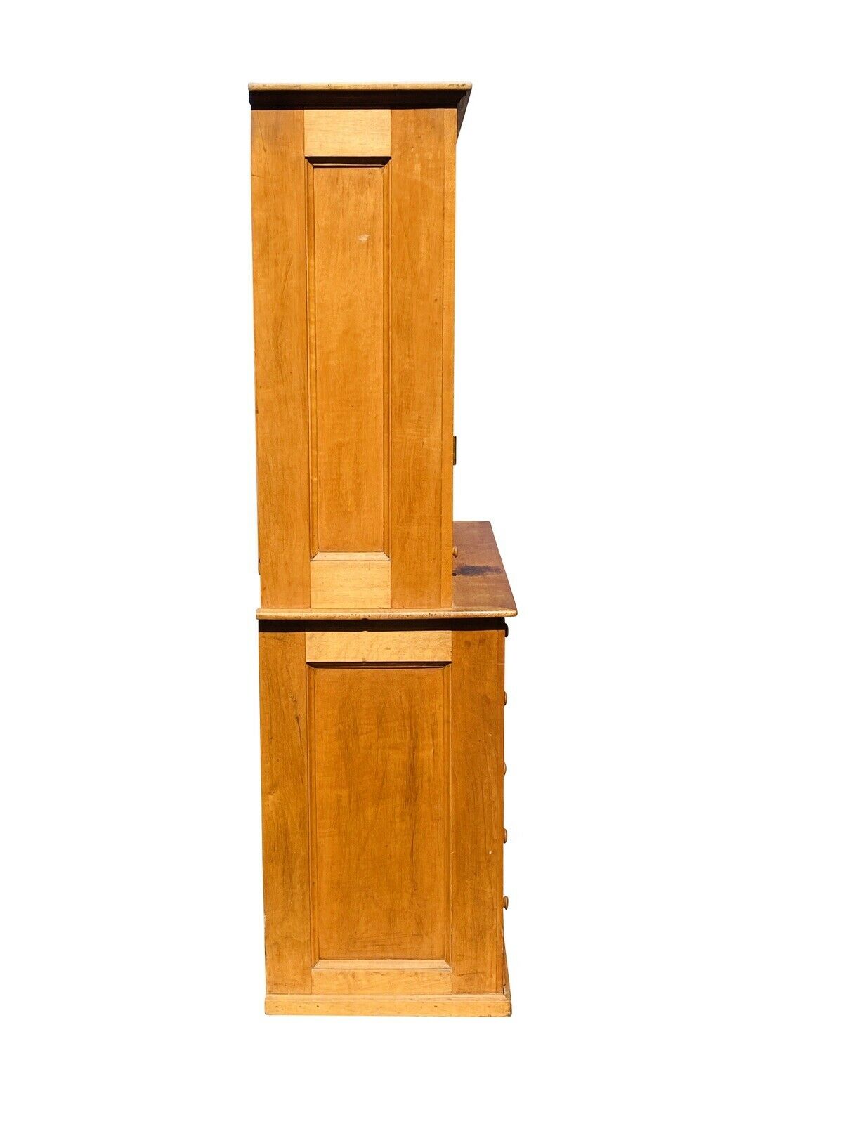 19TH C COUNTRY PRIMITIVE ANTIQUE SHAKER MAPLE CABINET / STEP BACK CUPBOARD HUTCH