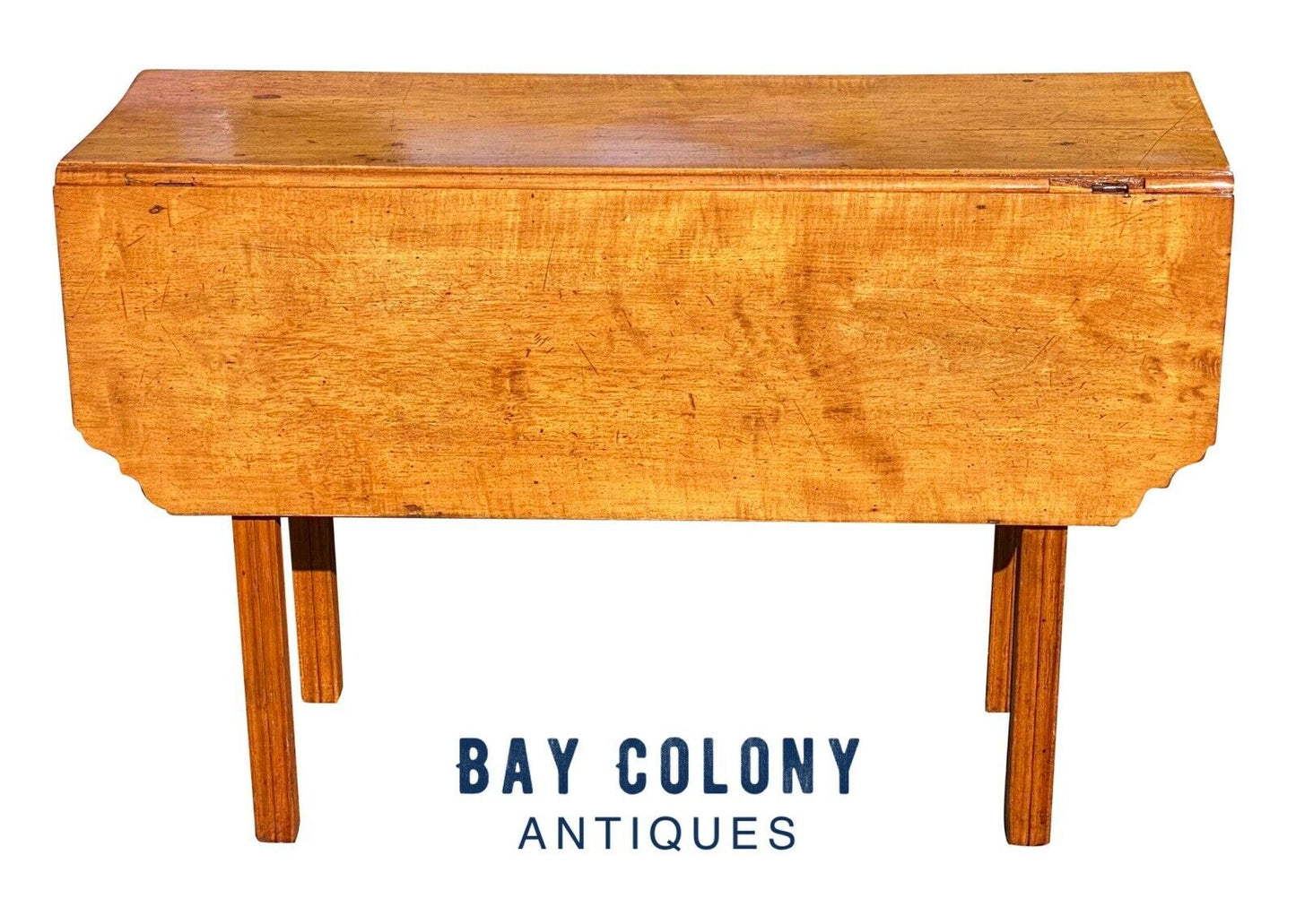 18th C Antique New England Chippendale Tiger Maple Drop Leaf Dining Table