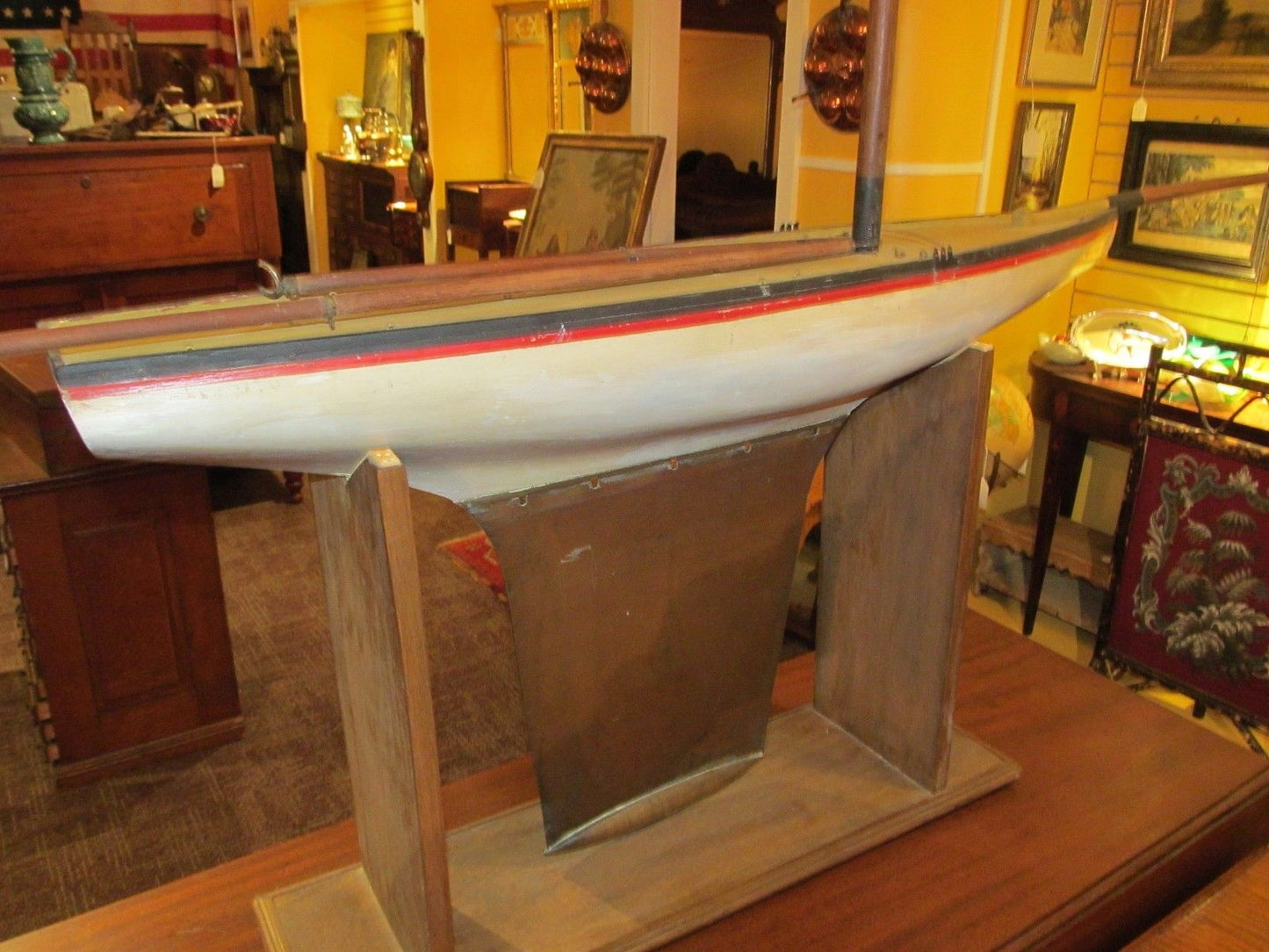 MONUMENTAL 53" ANTIQUE POND BOAT WITH COPPER KEEL & CRADLE