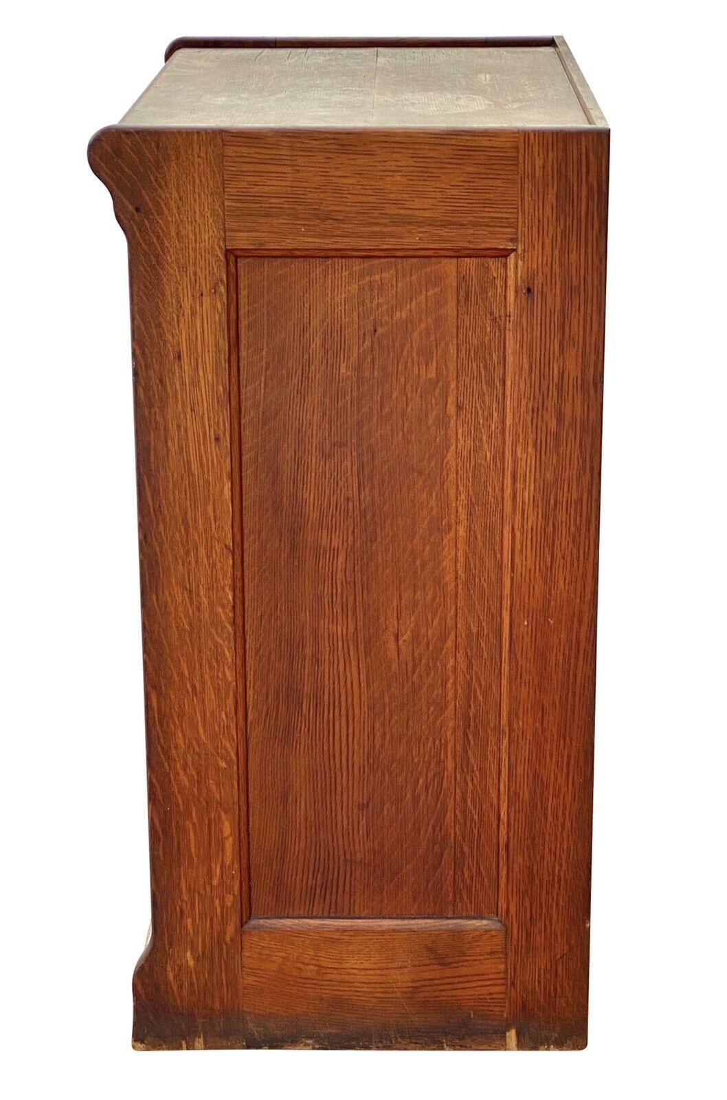 19TH C ANTIQUE TIGER OAK GLOBE 12 DRAWER TAMBOUR OFFICE FILE CABINET