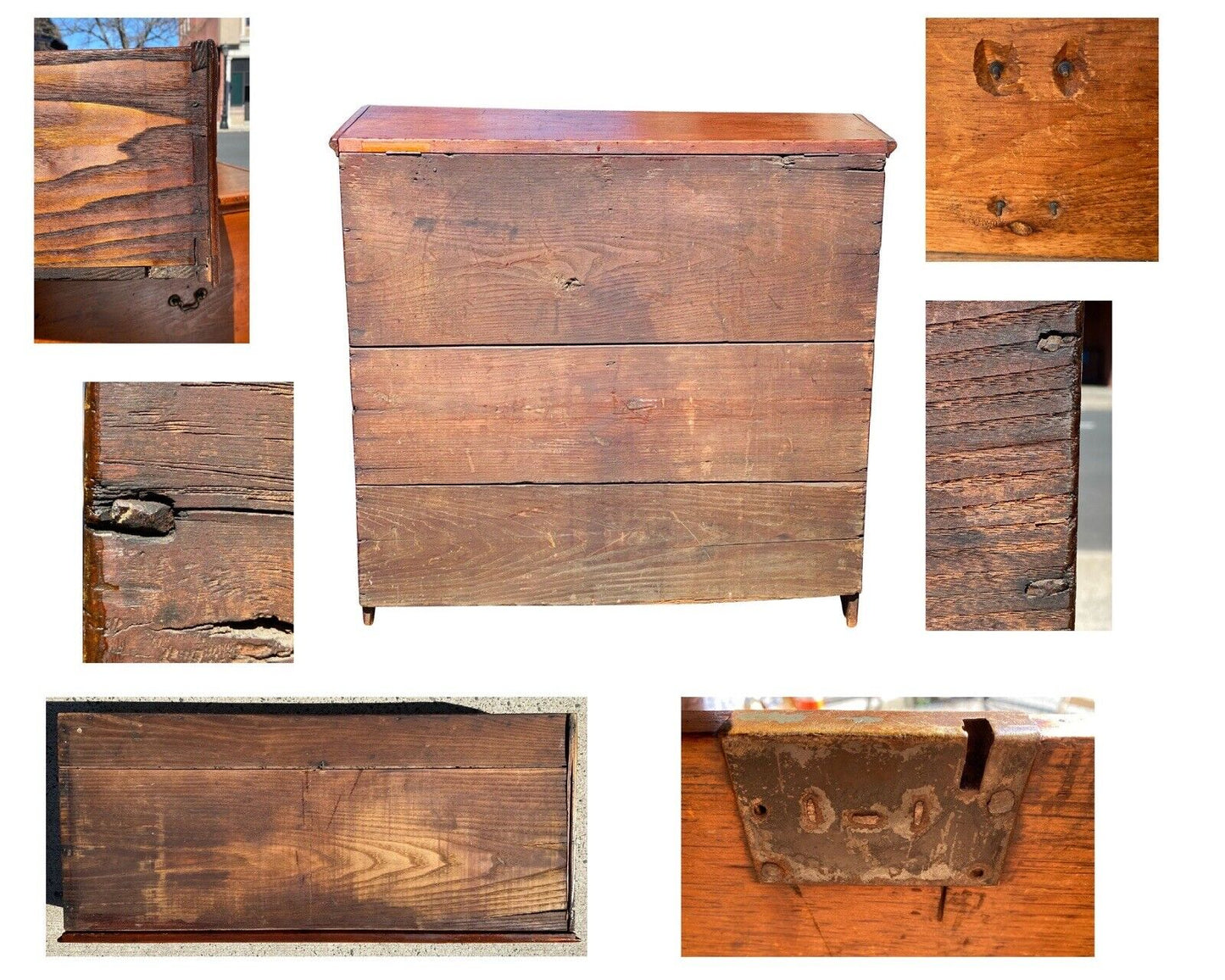 18TH C ANTIQUE NEW ENGLAND QUEEN ANNE PUMPKIN PINE BLANKET CHEST WITH 2 DRAWERS