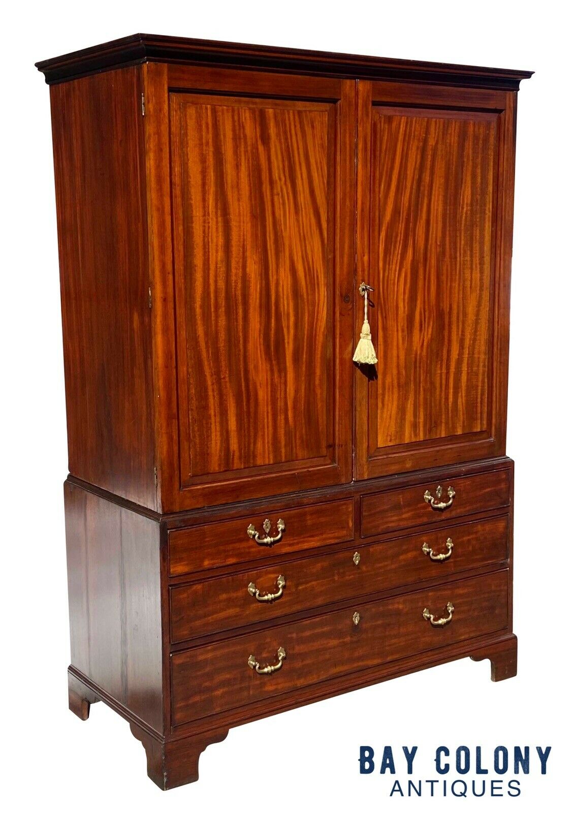 18th C Antique Chippendale Mahogany Linen Press / Tv Cabinet