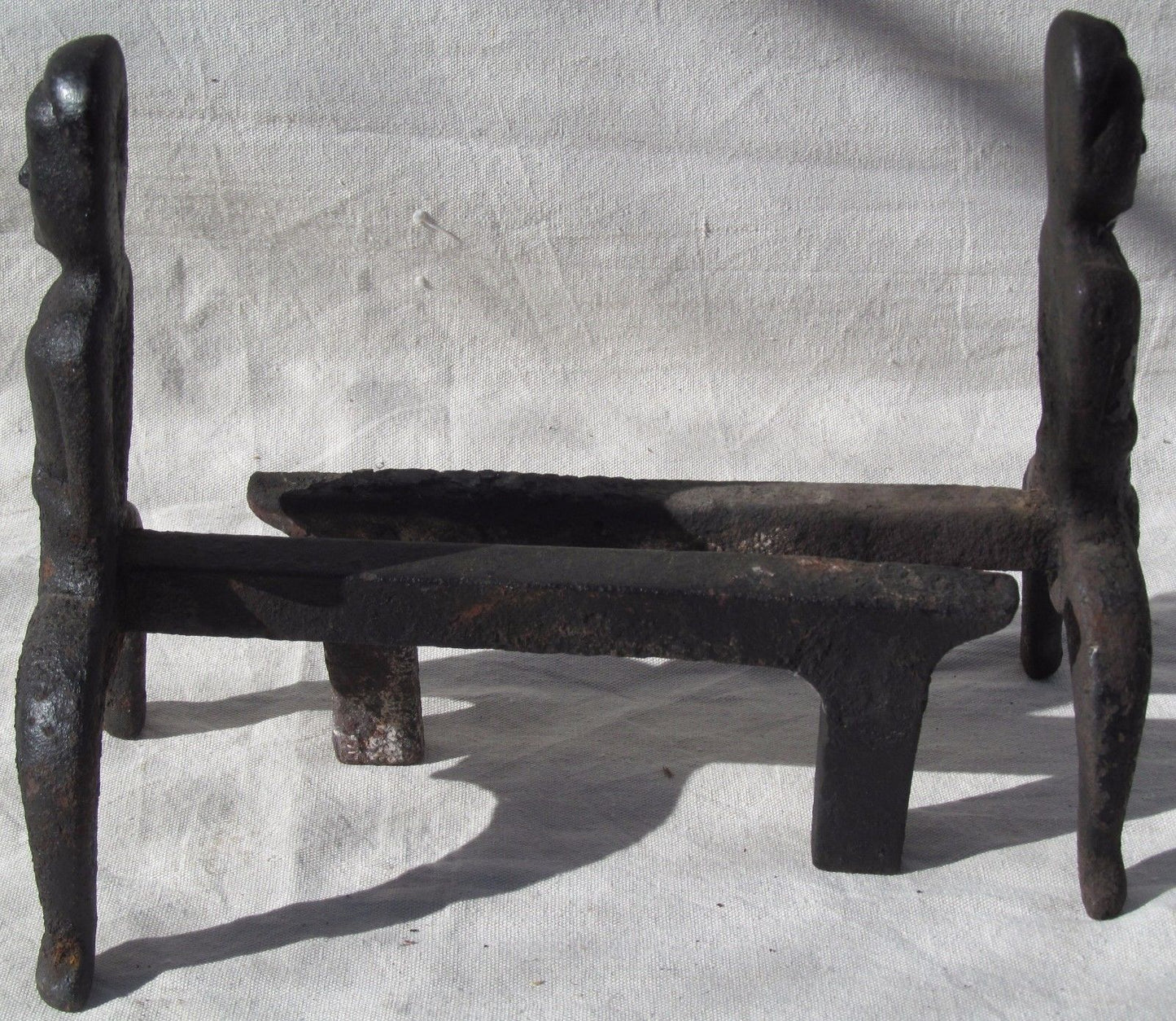 18TH CENTURY PUDDLE CAST FEMALE FORM ANDIRONS ATTRIBUTED TO JOSEPH WEBB BOSTON
