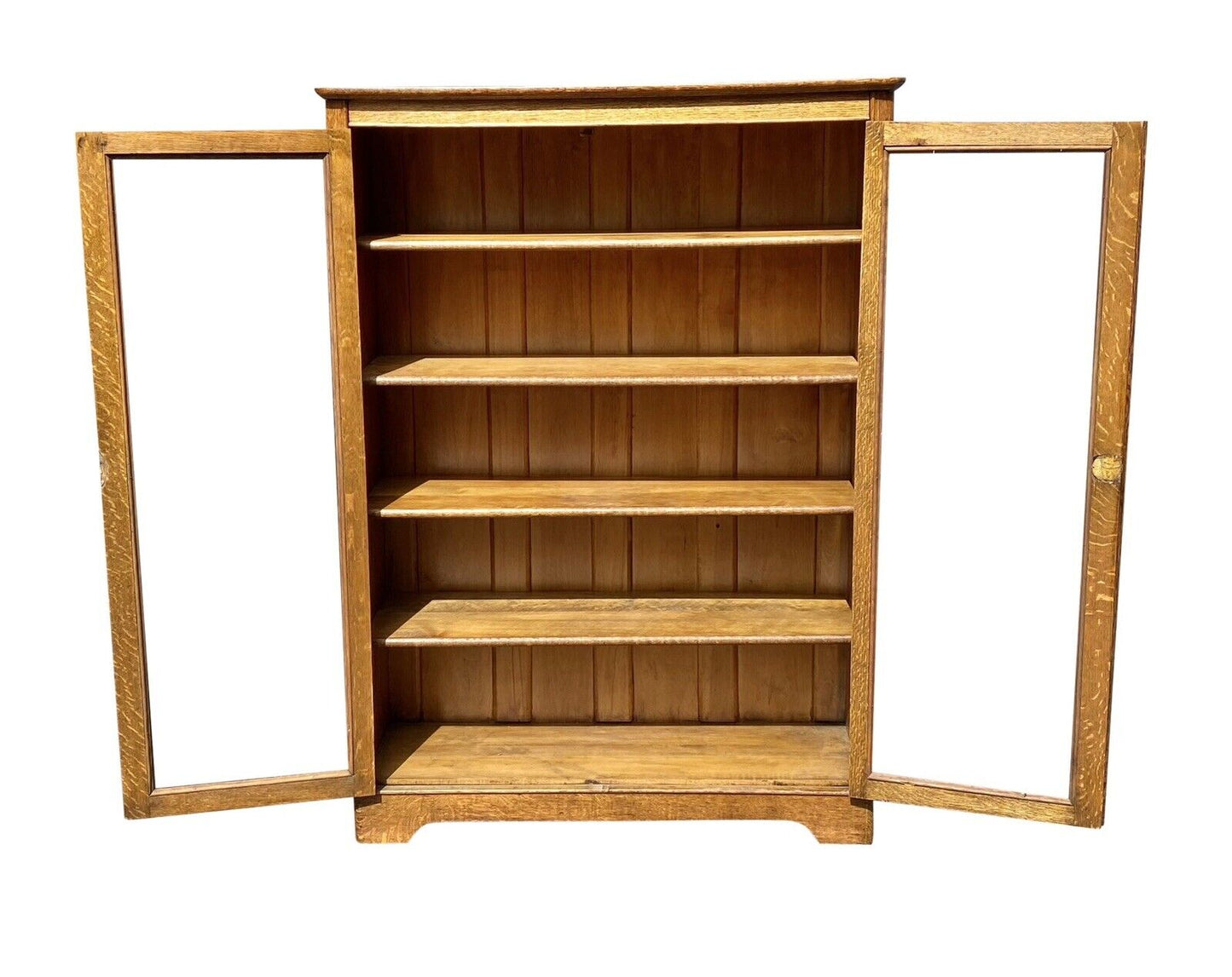 20th C Antique Tiger Oak Larkin Double Glass Door Bookcase / China Cabinet