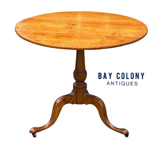 18th C Antique Queen Anne Pear Wood Tilt Top Tea Table
