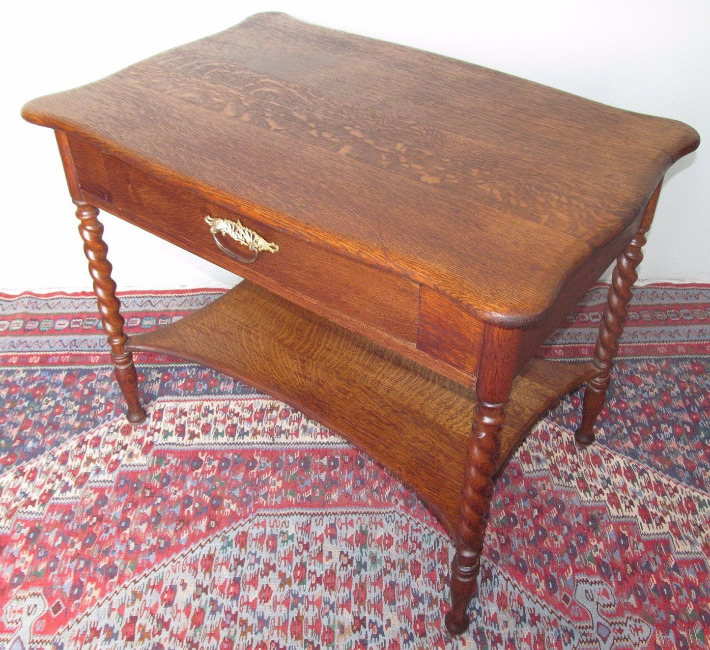 VICTORIAN SOLID TIGER OAK DESK WITH BARLEY TWIST LEGS