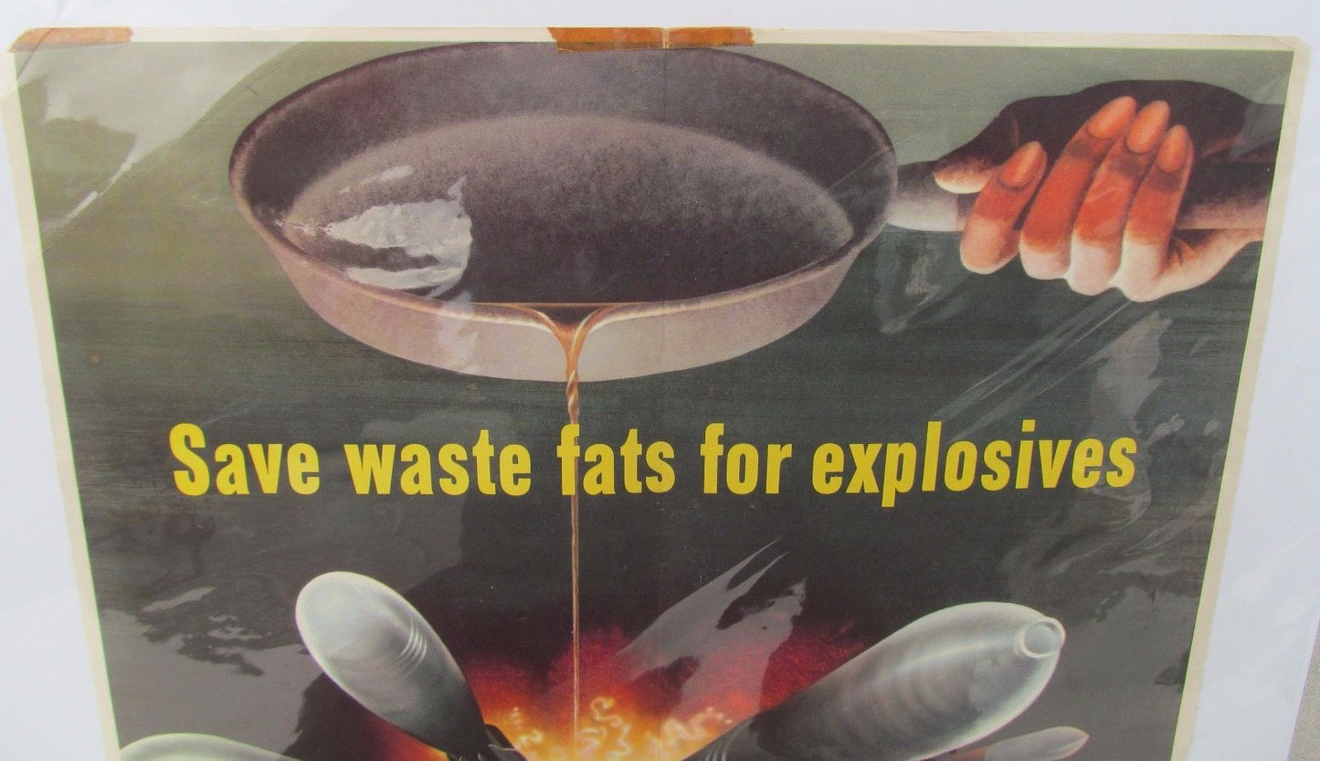 HENRY KOERNER WW II 1943 POSTER "SAVE WASTE FATS FOR EXPLOSIVES"