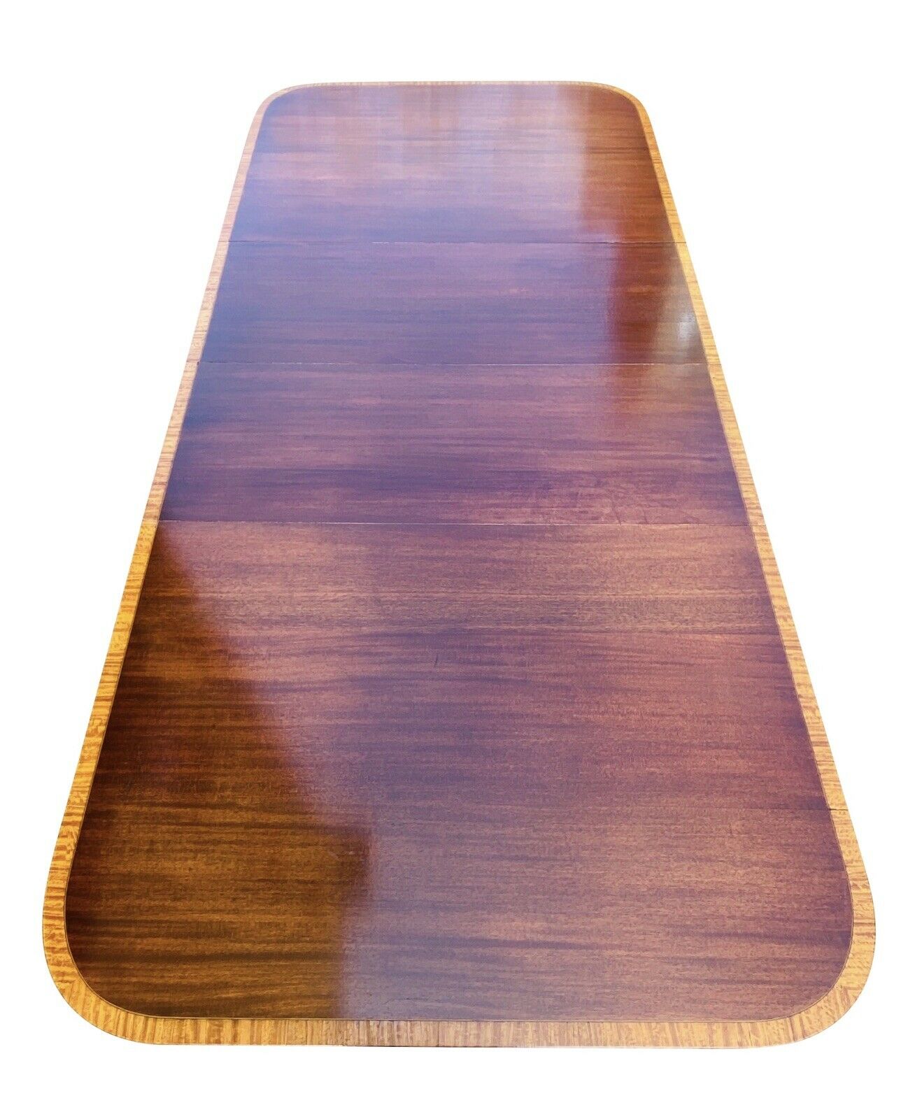 20TH C FEDERAL ANTIQUE STYLE MAHOGANY & SATINWOOD DINING / BANQUET TABLE 8+ FEET