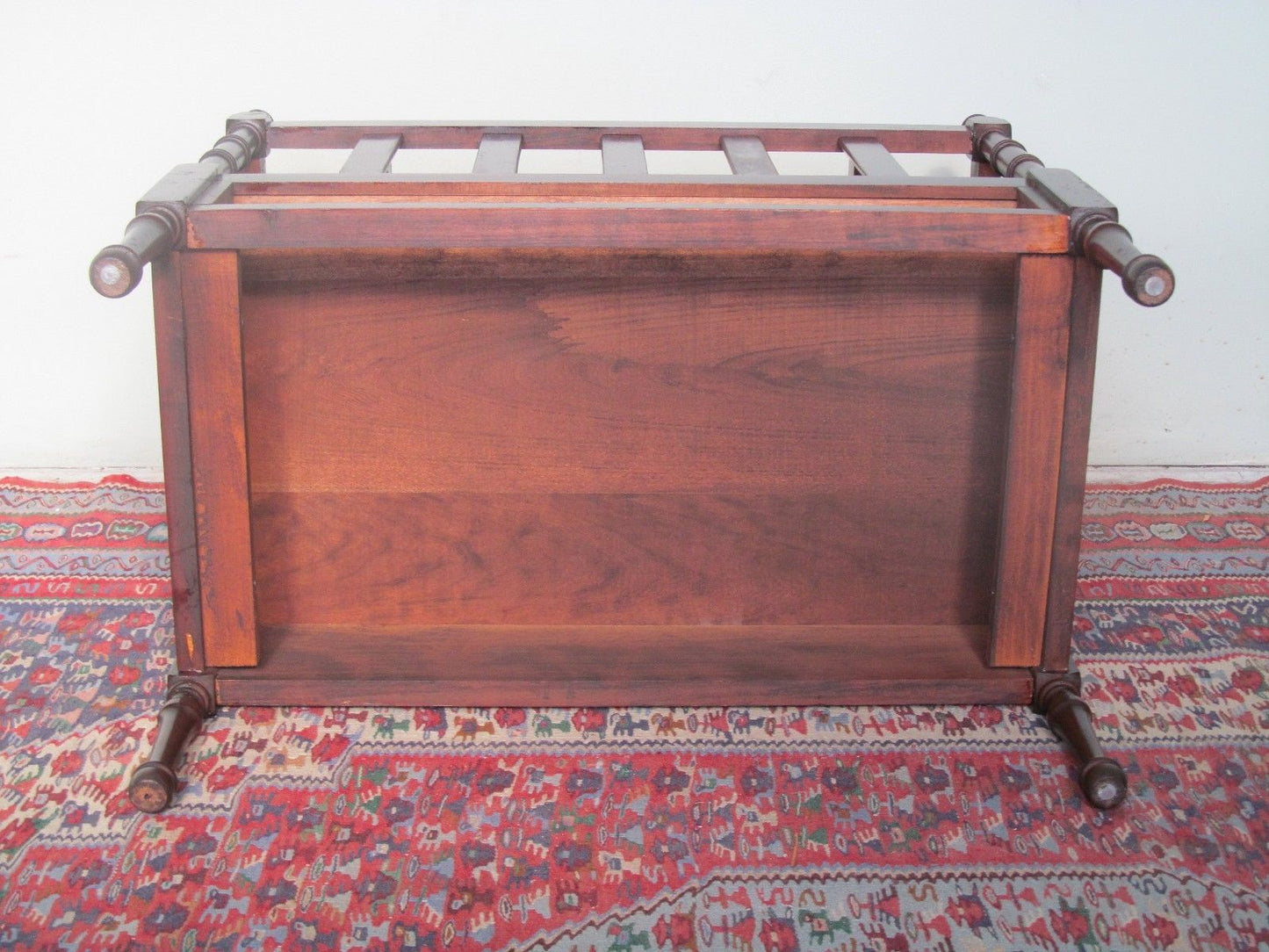 VINTAGE CHIPPENDALE STYLE MAHOGANY CANTERBURY WITH DRAWER