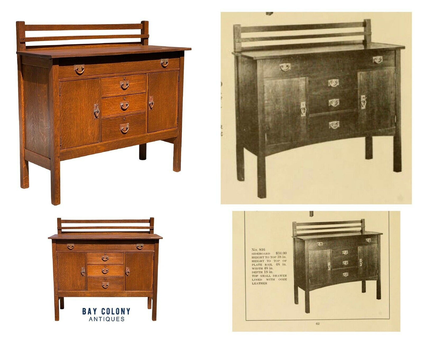 20th C Antique Arts & Crafts Gustav Stickley Sideboard #816 - Rare Paper Label